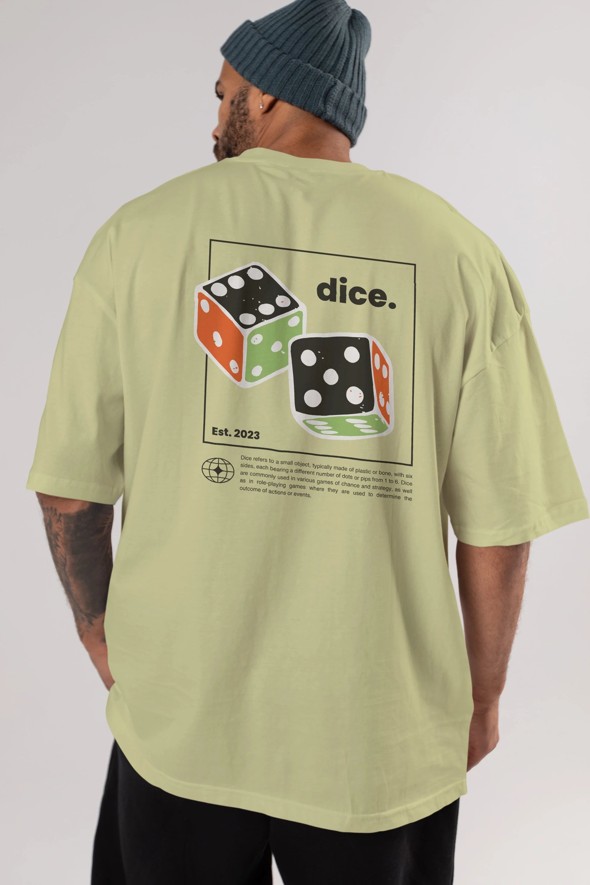 Dice Yazılı Arka Baskılı Oversize t-shirt Erkek Kadın Unisex