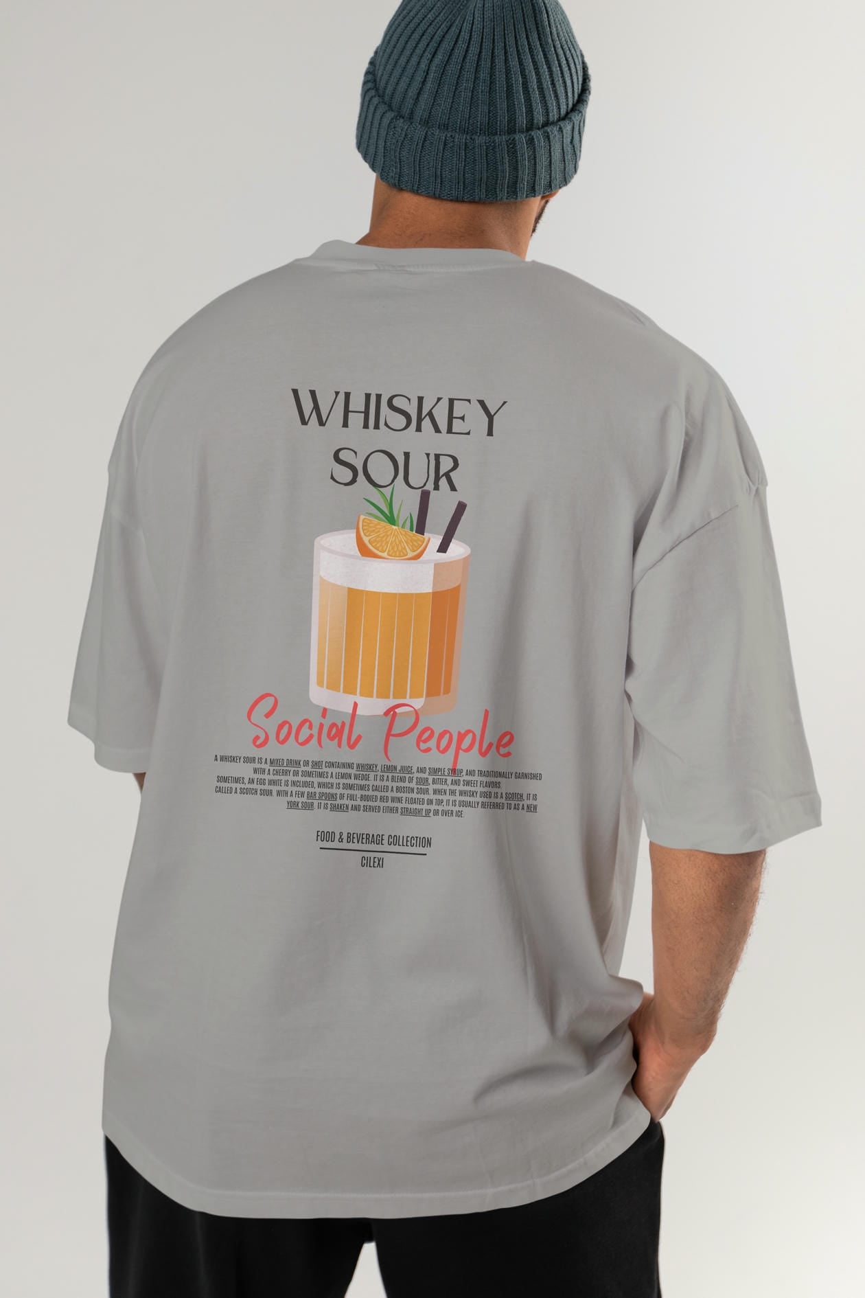 Whıskey Sour Kokteyl Serisi Baskılı Oversize t-shirt Erkek Kadın Unisex %100 Pamuk Bisiklet Yaka tişort