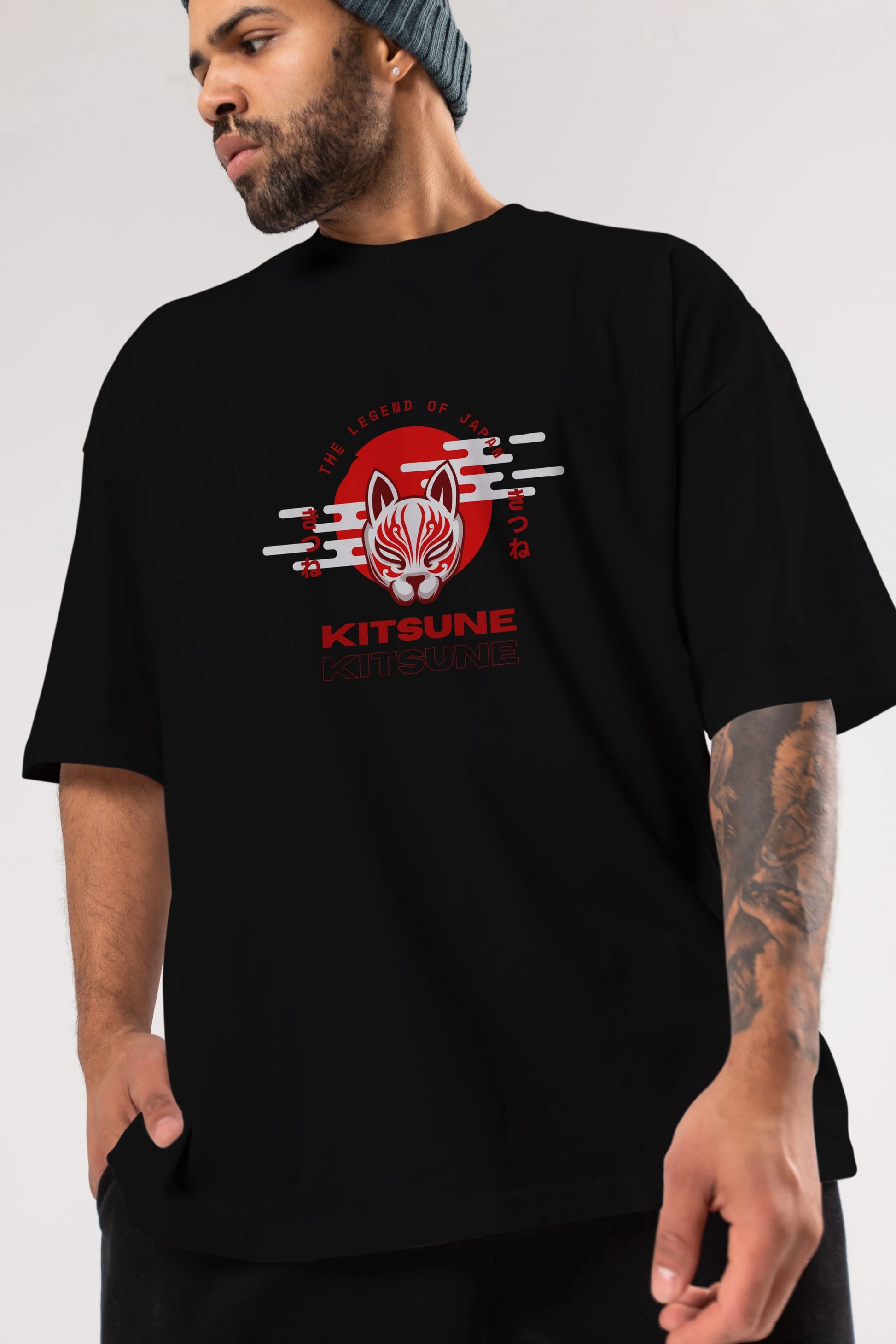 Kitsune Mask Ön Baskılı Oversize t-shirt Erkek Kadın Unisex