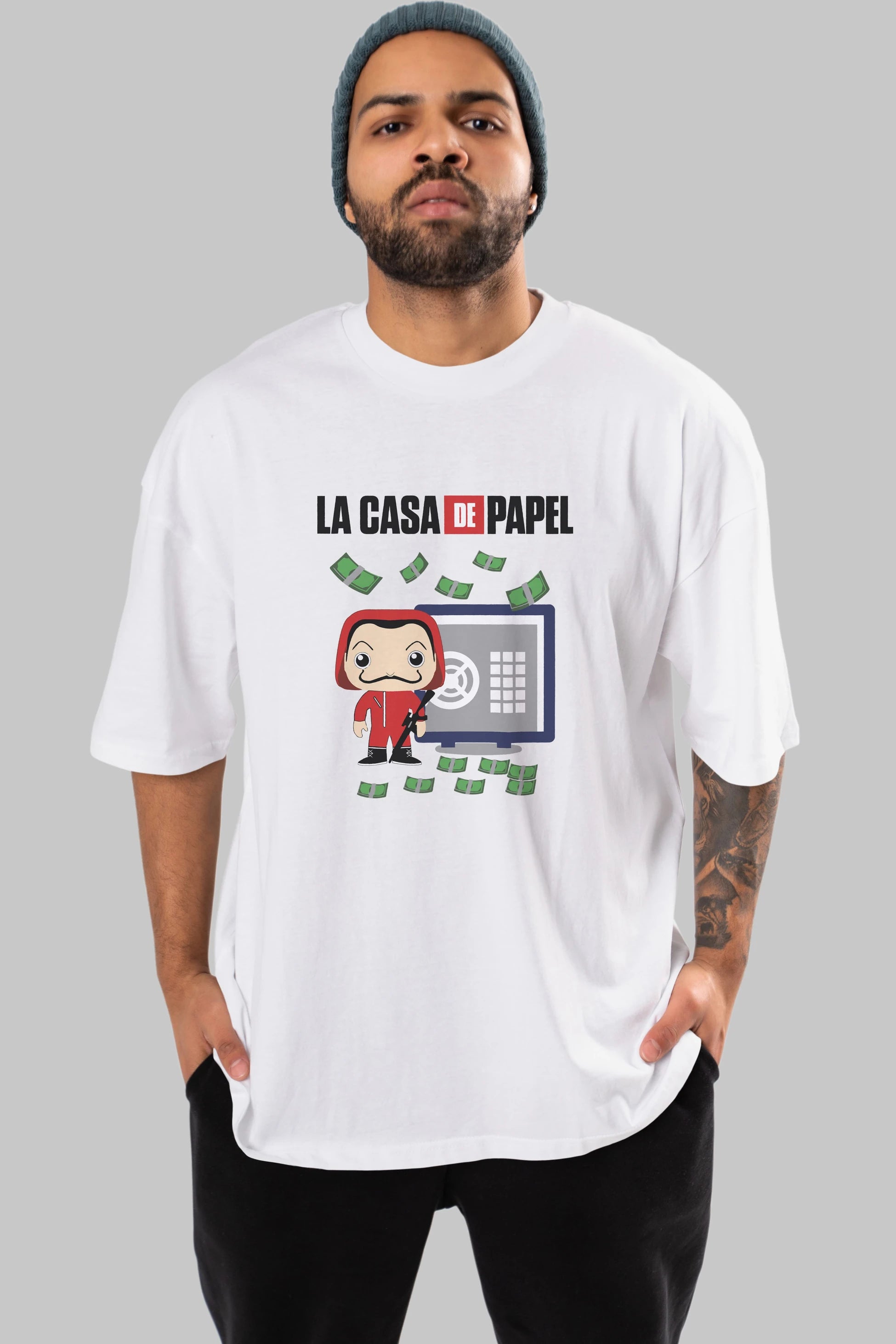 La Casa De Papel (4) Ön Baskılı Oversize t-shirt Erkek Kadın Unisex %100 Pamuk Bisiklet Yaka tişort