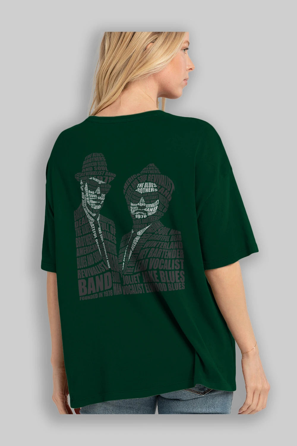 Blues Brothers Calligram Arka Baskılı Oversize t-shirt %100 pamuk Erkek Kadın Unisex
