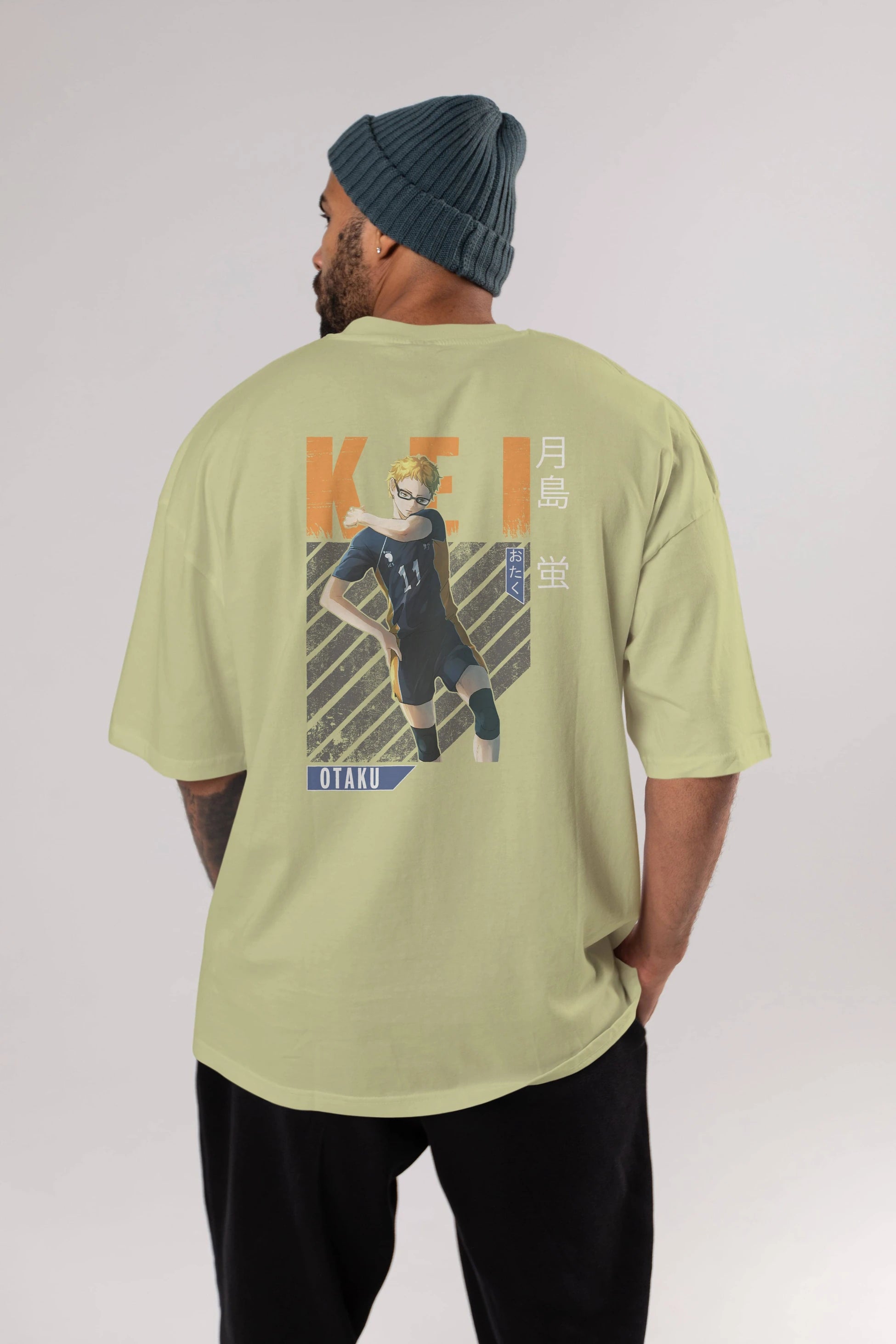 Kei Tsukishima 2 Anime Arka Baskılı Oversize t-shirt Erkek Kadın Unisex