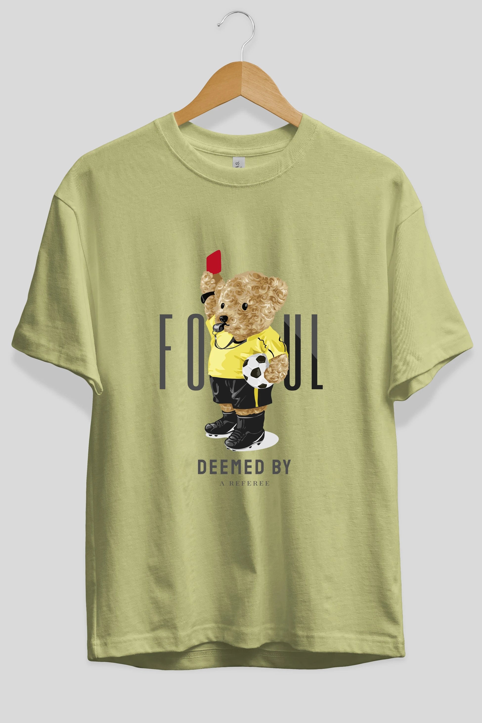 Teddy Bear Kırmızı Kart Ön Baskılı Oversize t-shirt Erkek Kadın Unisex %100 Pamuk
