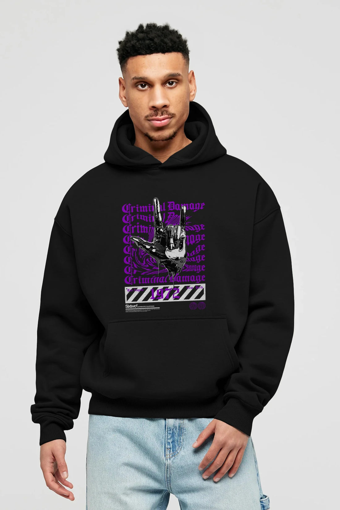Criminal Damage 2 Ön Baskılı Hoodie Oversize Kapüşonlu Sweatshirt Erkek Kadın Unisex