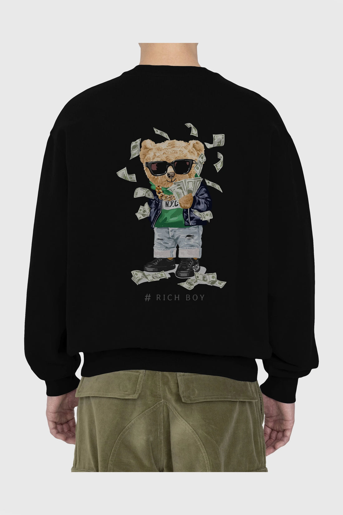 Teddy Bear Rich Boy Arka Baskılı Oversize Sweatshirt Erkek Kadın Unisex