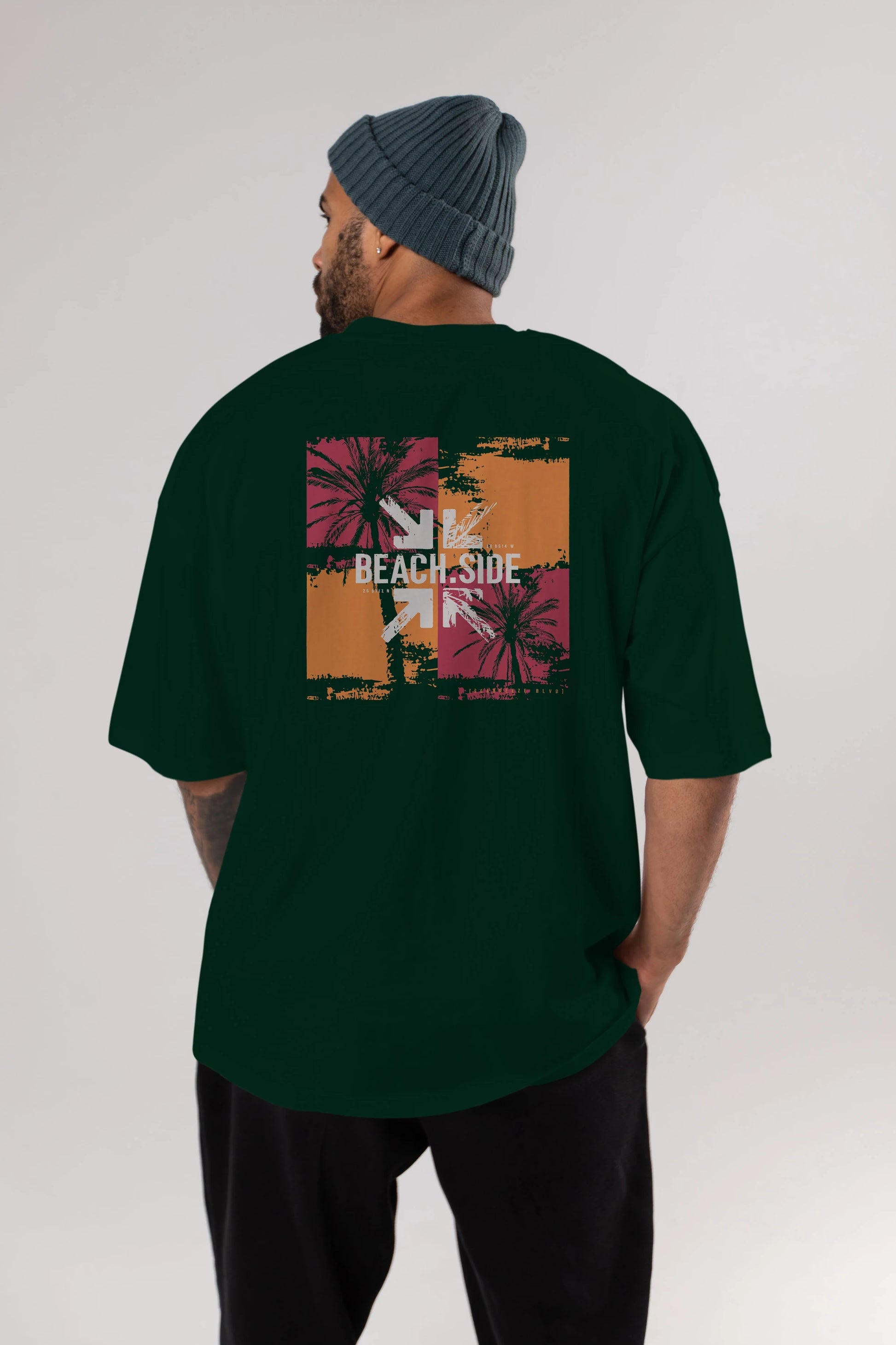 Beach Side Arka Baskılı Oversize t-shirt Erkek Kadın Unisex