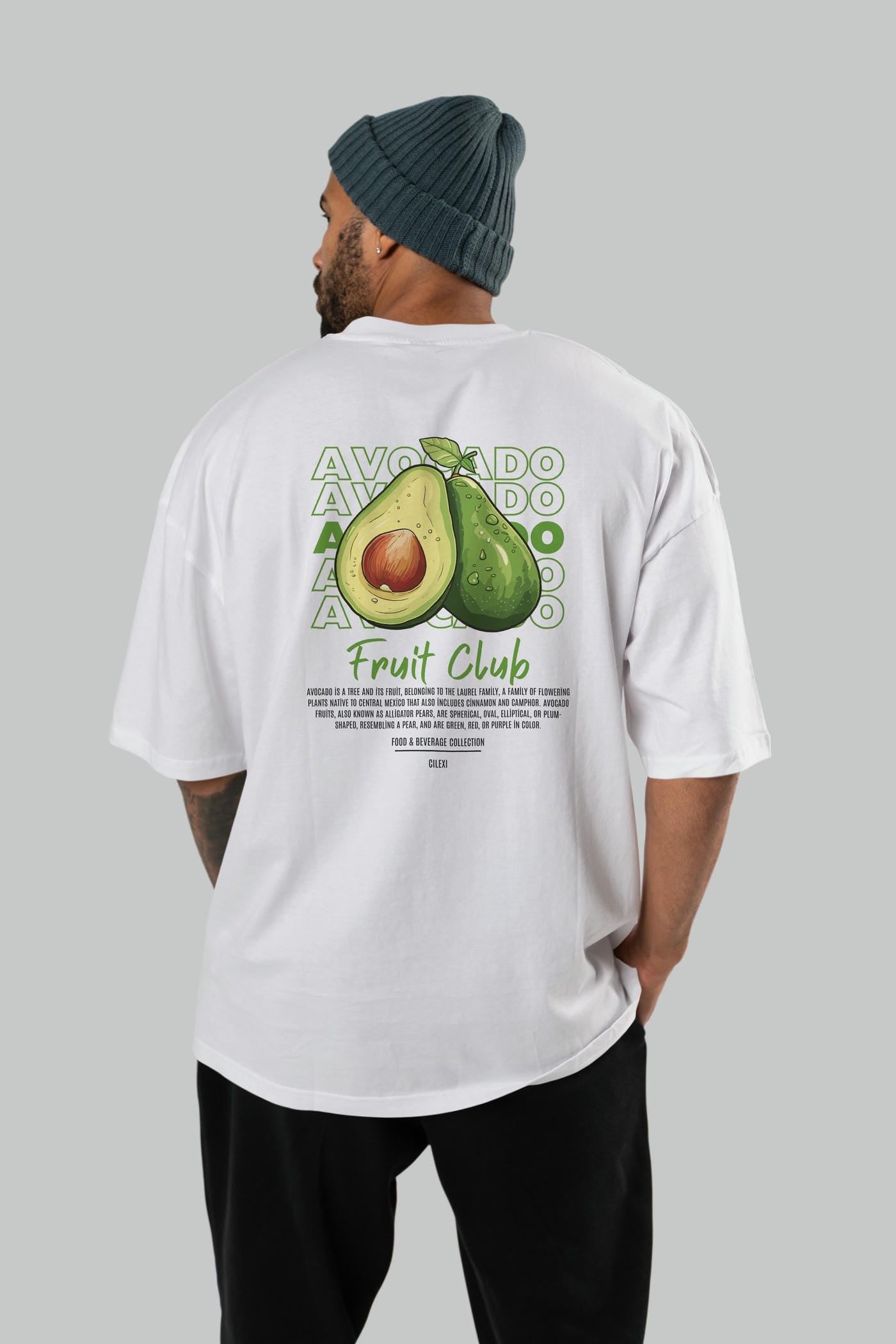 Avocado Arka Baskılı Oversize t-shirt Erkek Kadın Pamuk Bisiklet Yaka tişort
