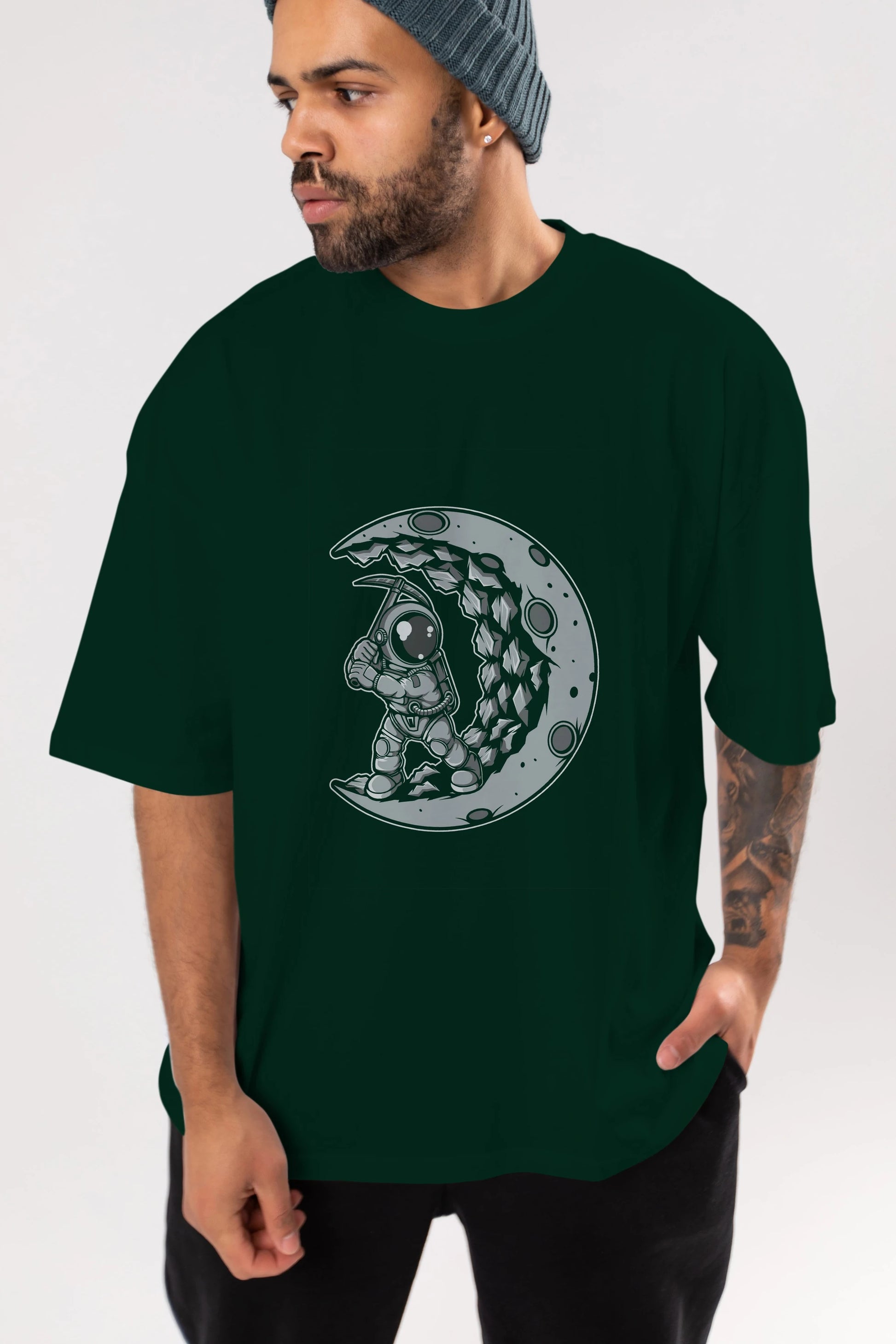 Astronaut Moon Digger Ön Baskılı Oversize t-shirt Erkek Kadın Unisex