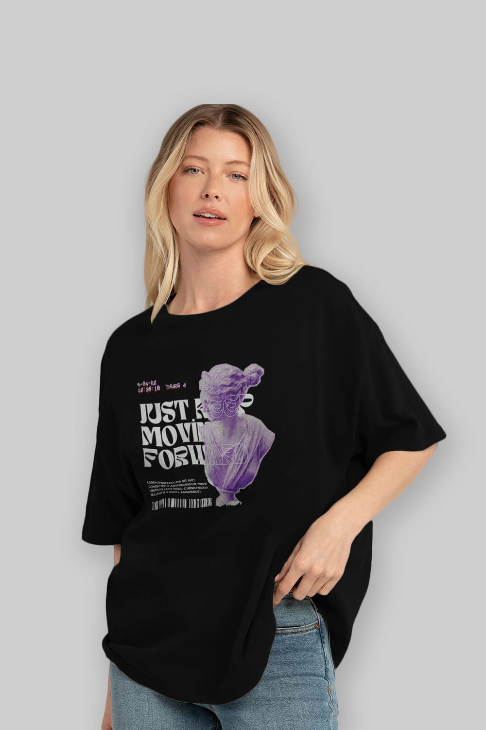 Just Keep Moving Forward Yazılı Ön Baskılı Oversize t-shirt Erkek Kadın Unisex