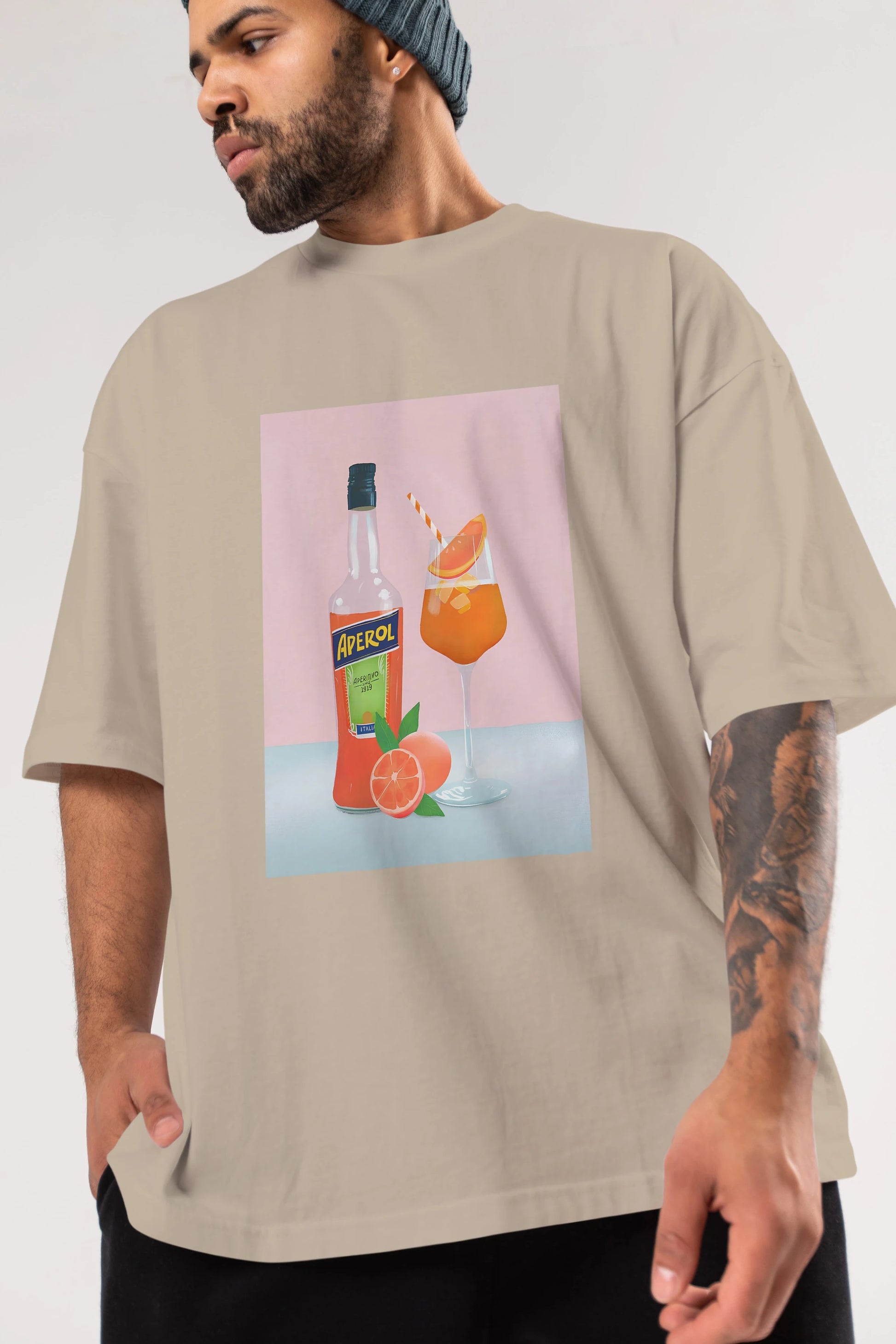 Aperol Spritz 3 Ön Baskılı Oversize t-shirt Erkek Kadın Unisex %100 Pamuk Bisiklet Yaka tişort