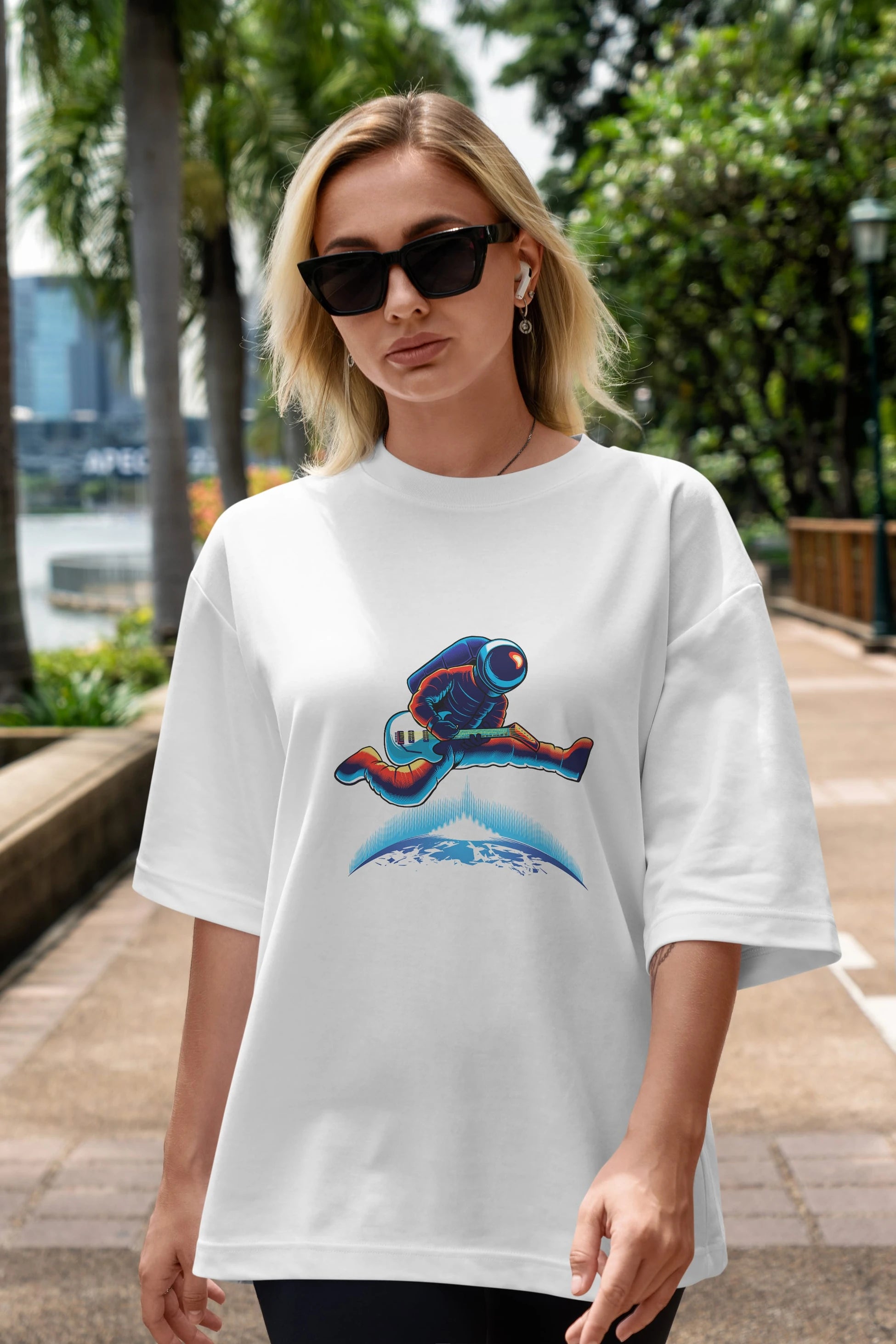 Astroguitar Sticker Ön Baskılı Oversize t-shirt Erkek Kadın Unisex