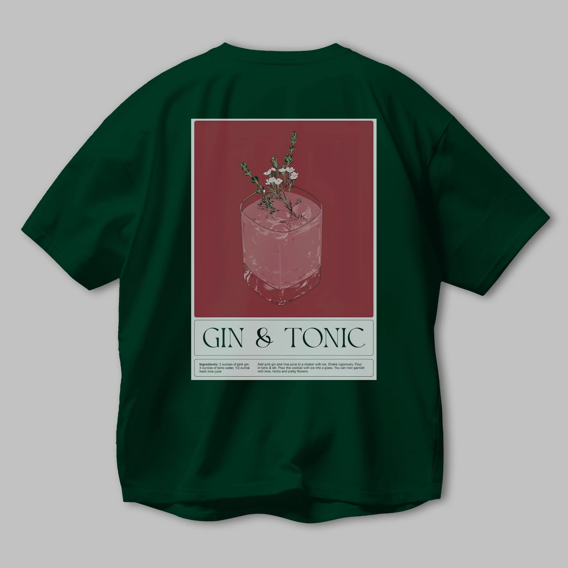 Gin Tonic 4 Arka Baskılı Oversize t-shirt Erkek Kadın Unisex %100 Pamuk Bisiklet Yaka tişort