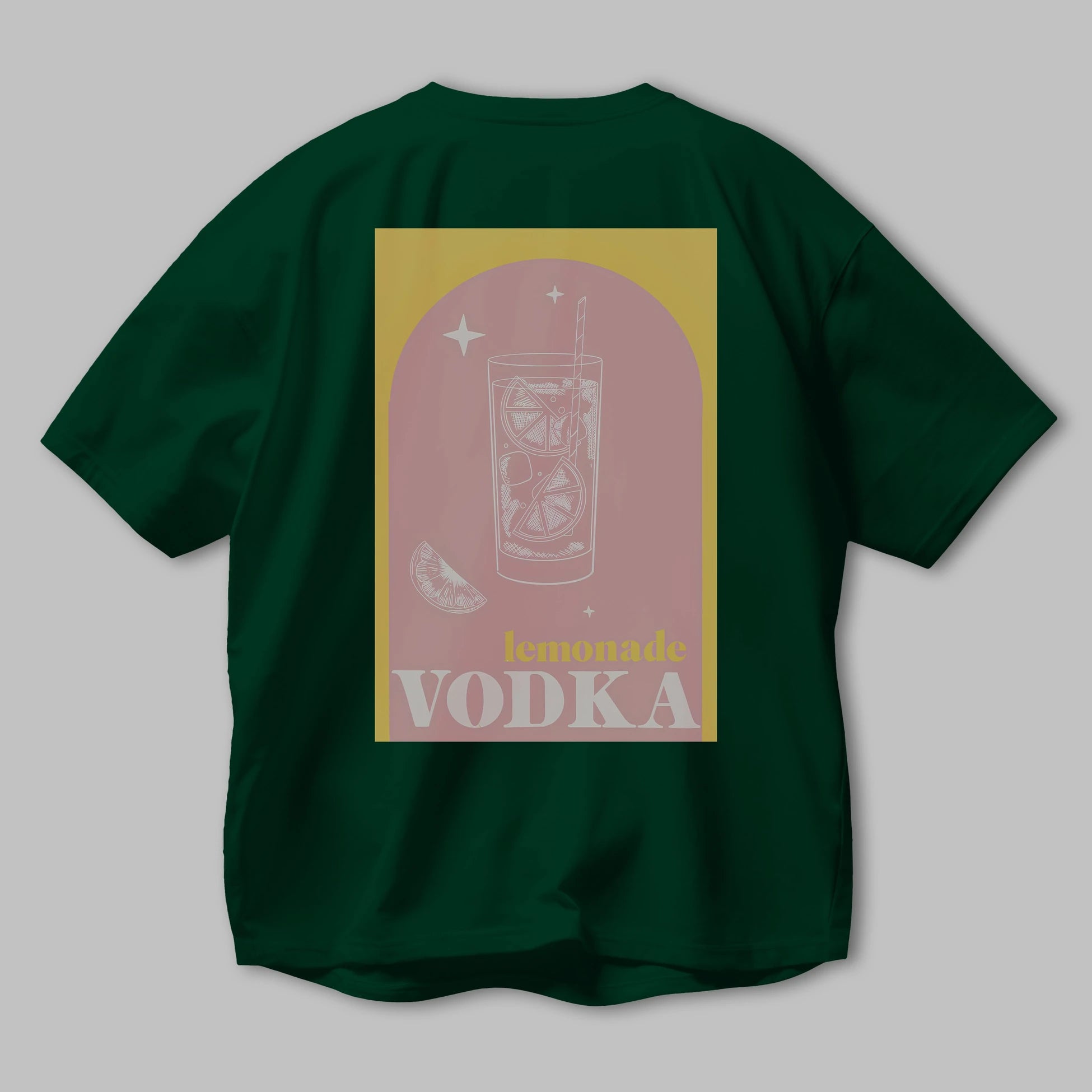 Vodka Limon Arka Baskılı Oversize t-shirt Erkek Kadın Unisex %100 Pamuk Bisiklet Yaka tişort
