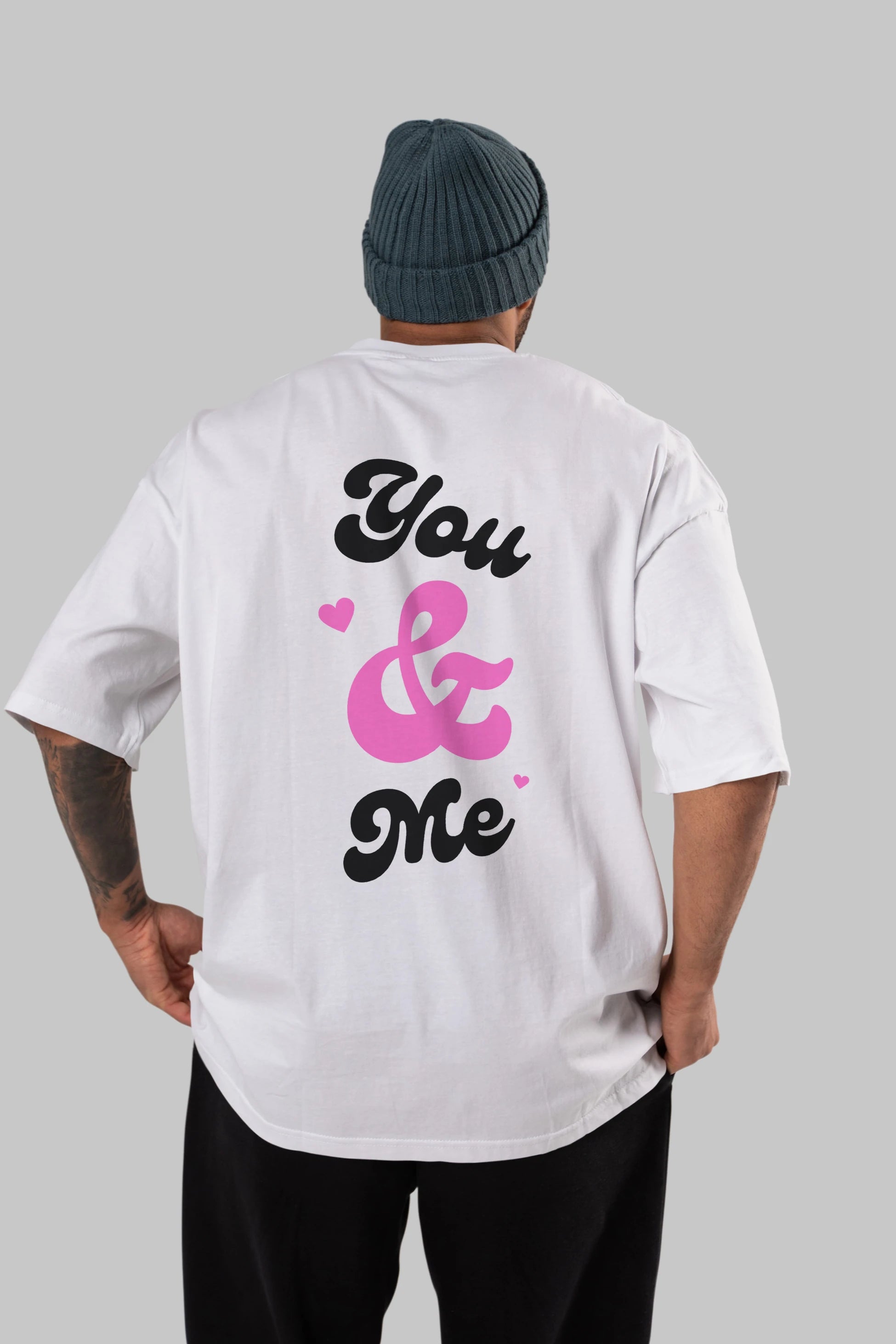 You and Me Yazılı Arka Baskılı Oversize t-shirt Erkek Kadın Unisex