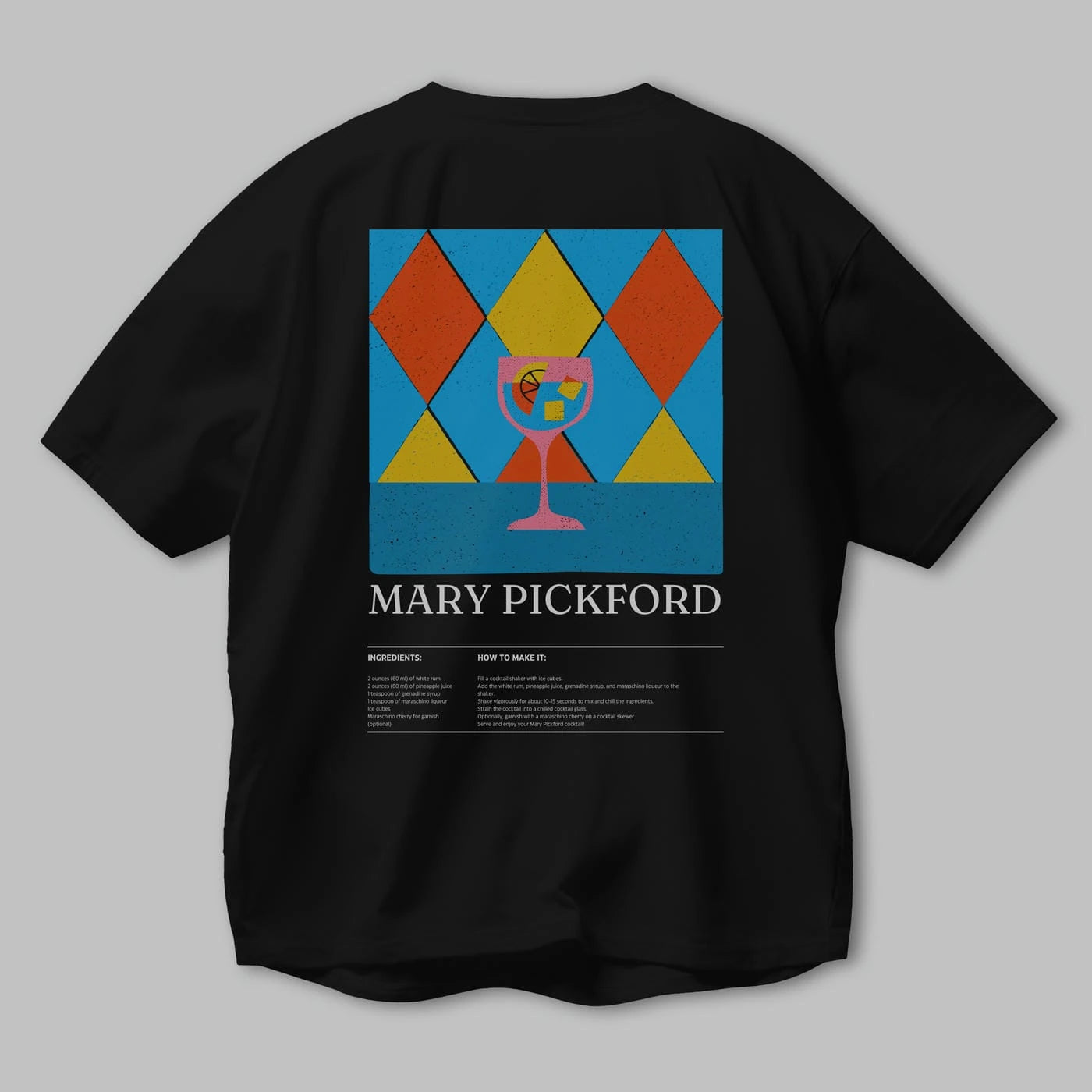 Mary Pickford Kokteyl Serisi Arka Baskılı Oversize t-shirt Erkek Kadın %100 Pamuk Bisiklet Yaka tişort