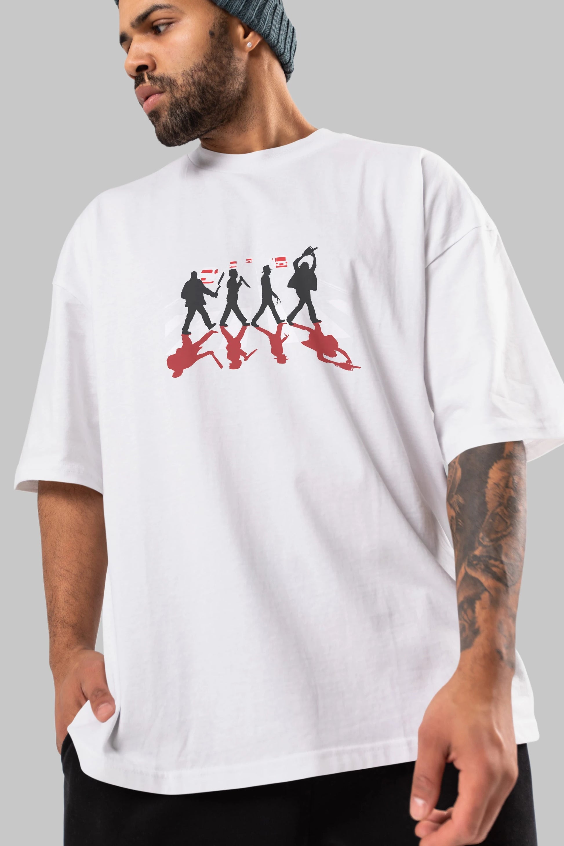 Abbey Road Killer Red Ön Baskılı Oversize t-shirt %100 pamuk Erkek Kadın Unisex