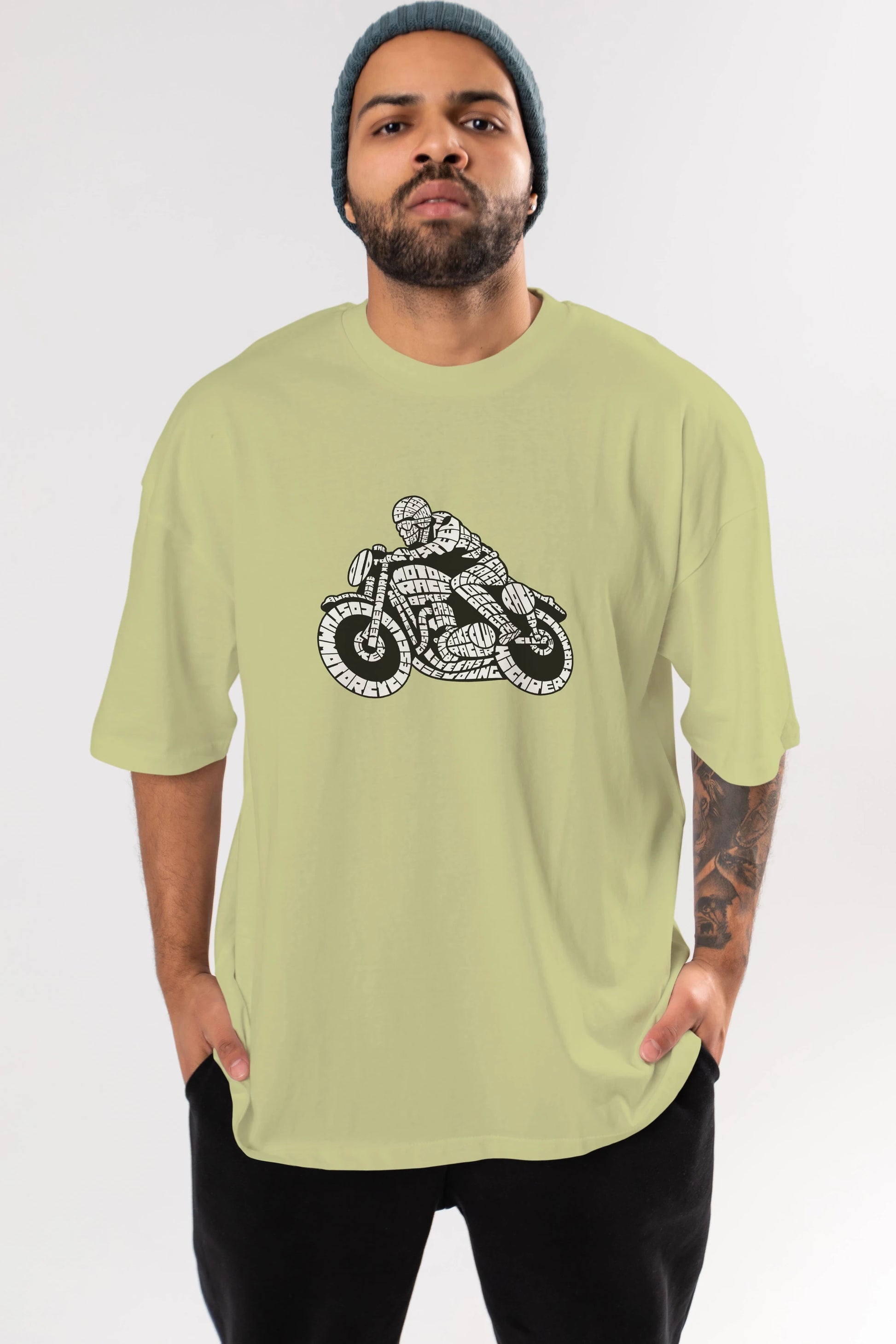 Caferacer Ön Baskılı Oversize t-shirt %100 pamuk Erkek Kadın Unisex