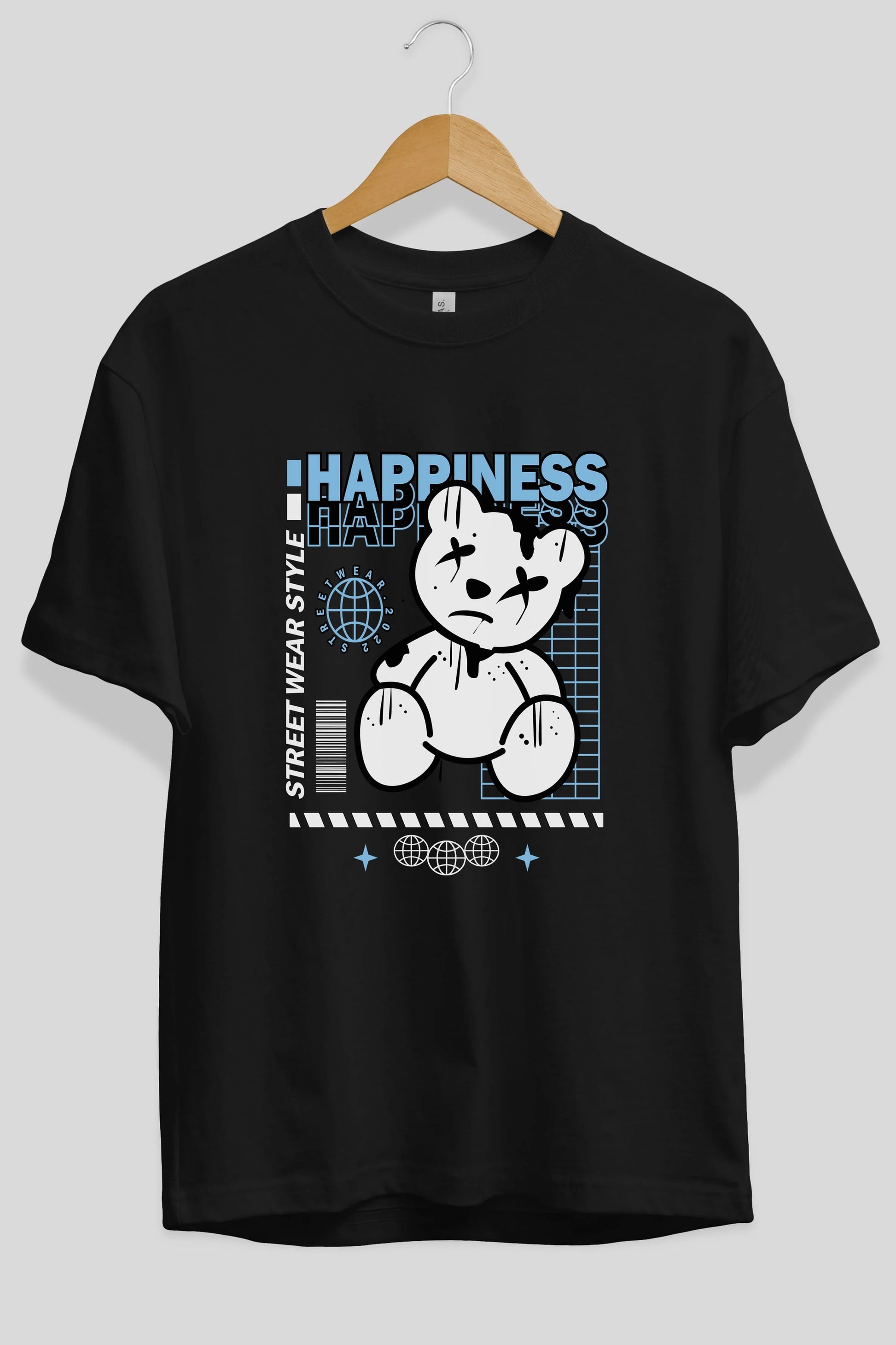 Happiness Bear 2 Ön Baskılı Oversize t-shirt Erkek Kadın Unisex