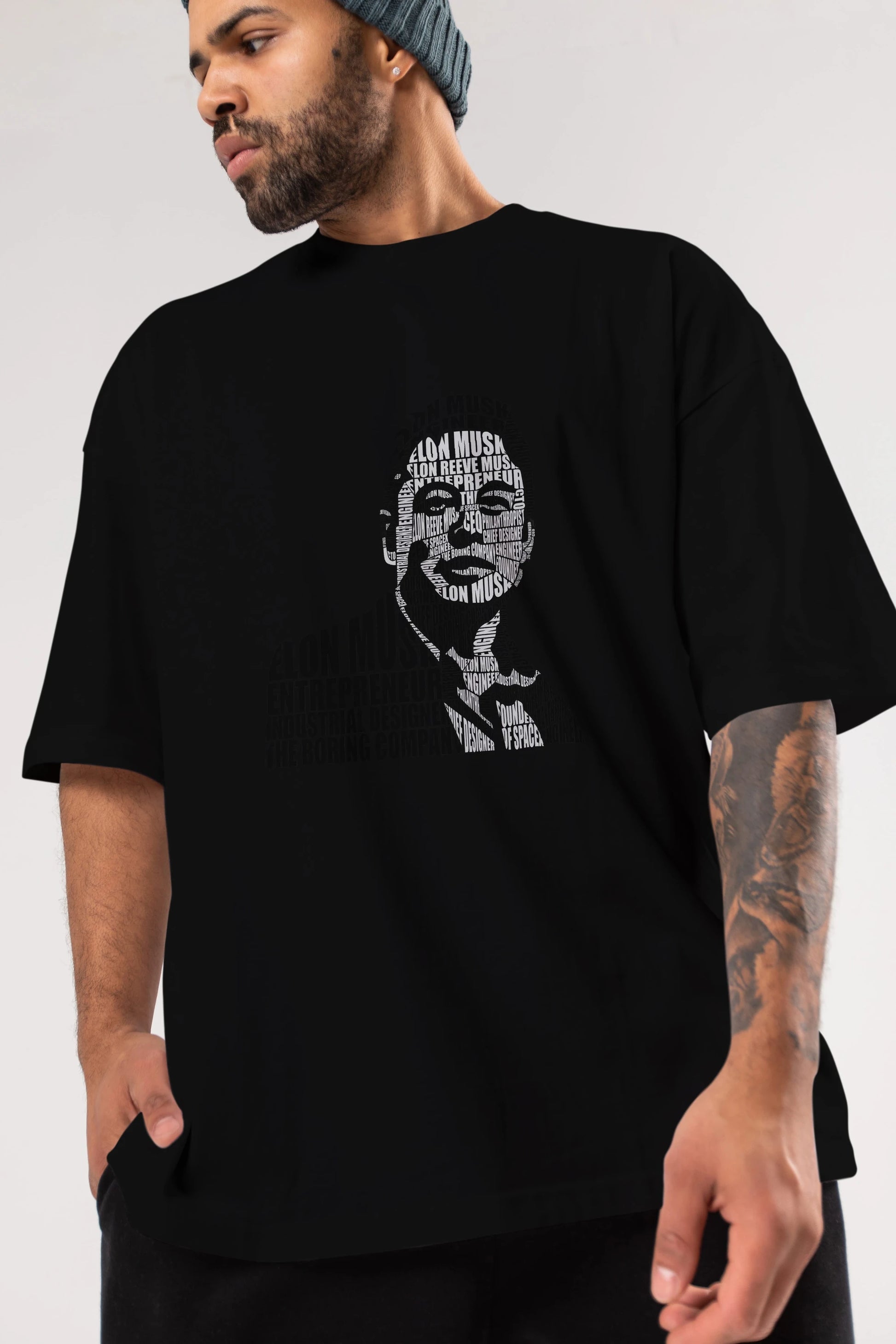 Elon Musk Calligram Ön Baskılı Oversize t-shirt %100 pamuk Erkek Kadın Unisex