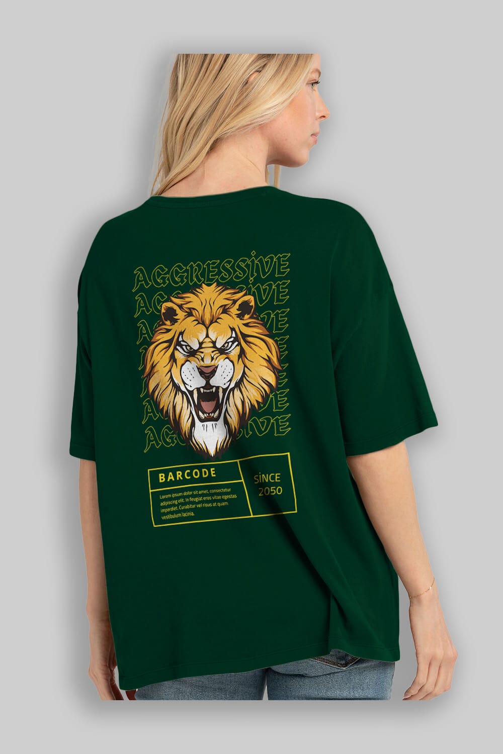 Aggressive Lion Arka Baskılı Oversize t-shirt Erkek Kadın Unisex