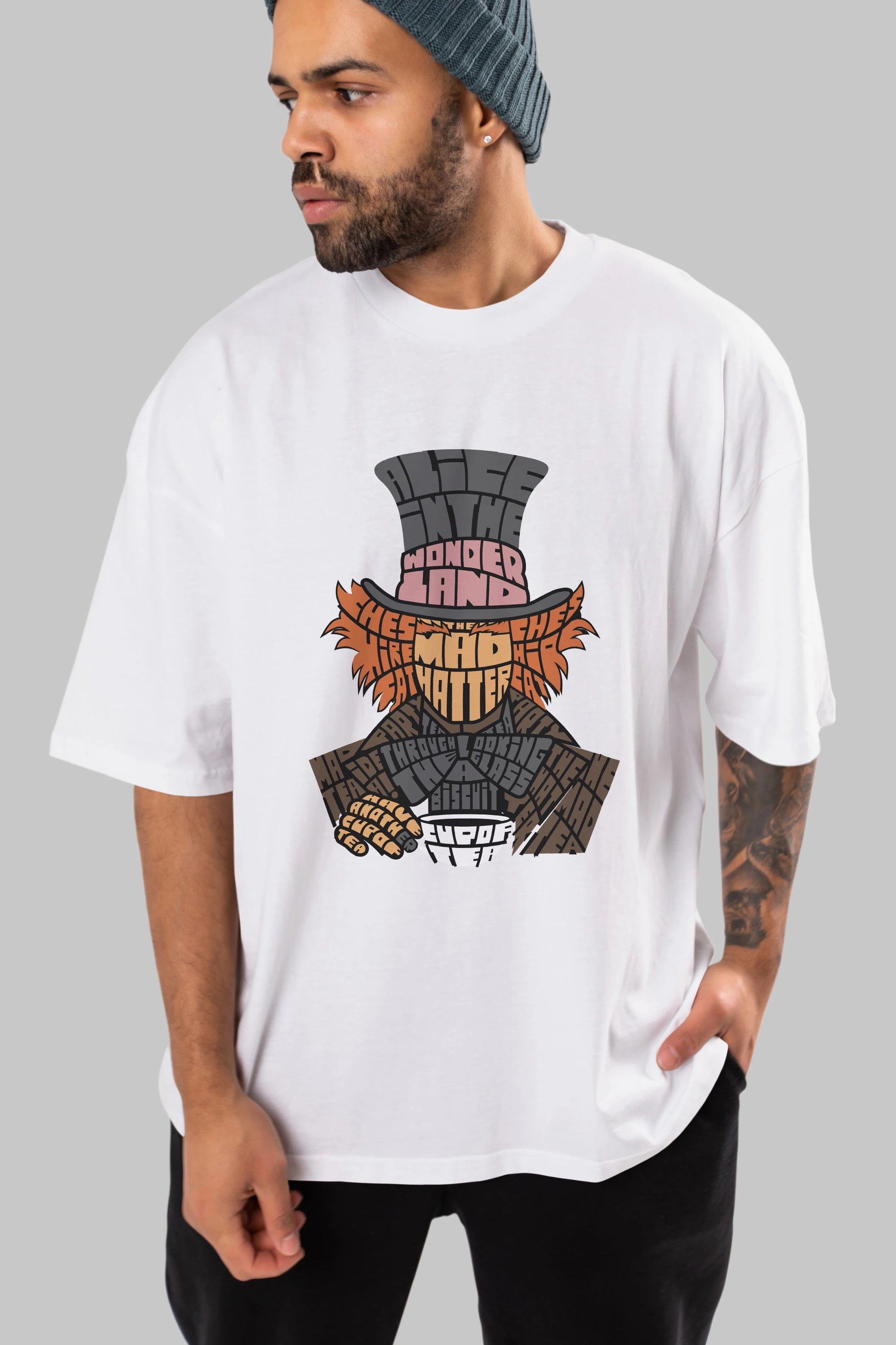 Madhatter Ön Baskılı Oversize t-shirt %100 pamuk Erkek Kadın Unisex