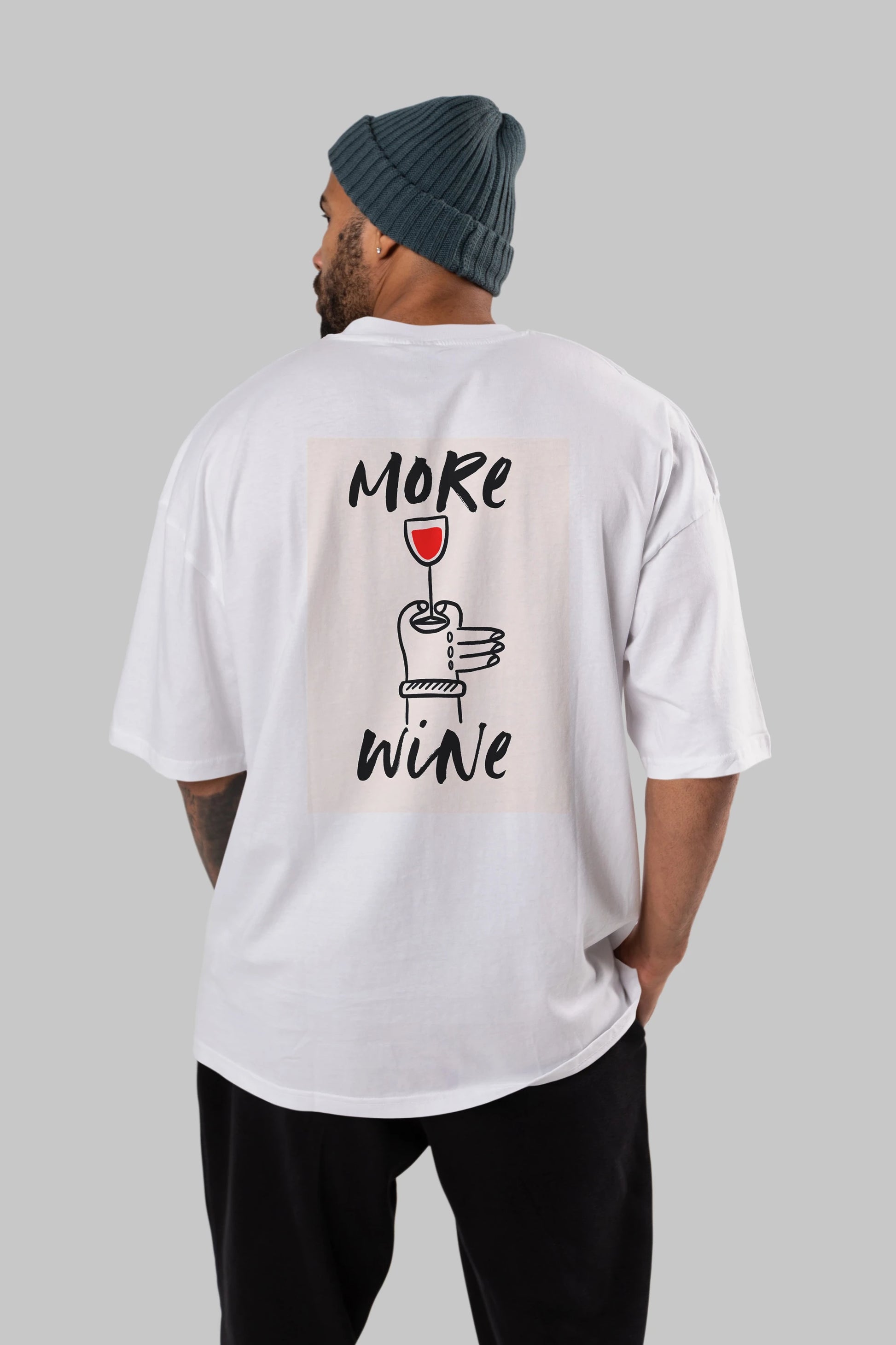 More Wine 2 Arka Baskılı Oversize t-shirt Erkek Kadın Unisex %100 Pamuk Bisiklet Yaka tişort