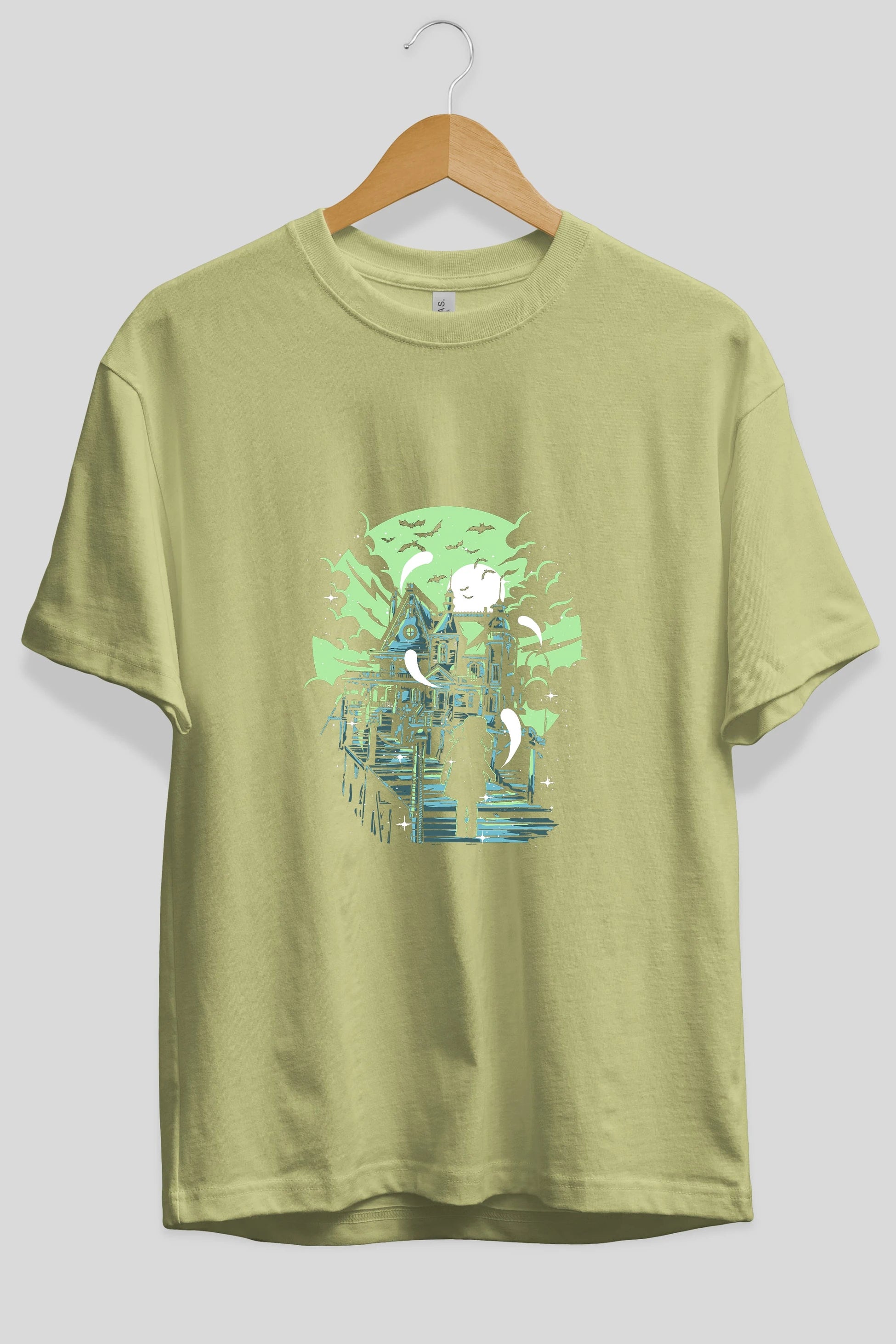 Haunted House Ön Baskılı Oversize t-shirt Erkek Kadın Unisex %100 Pamuk tişort
