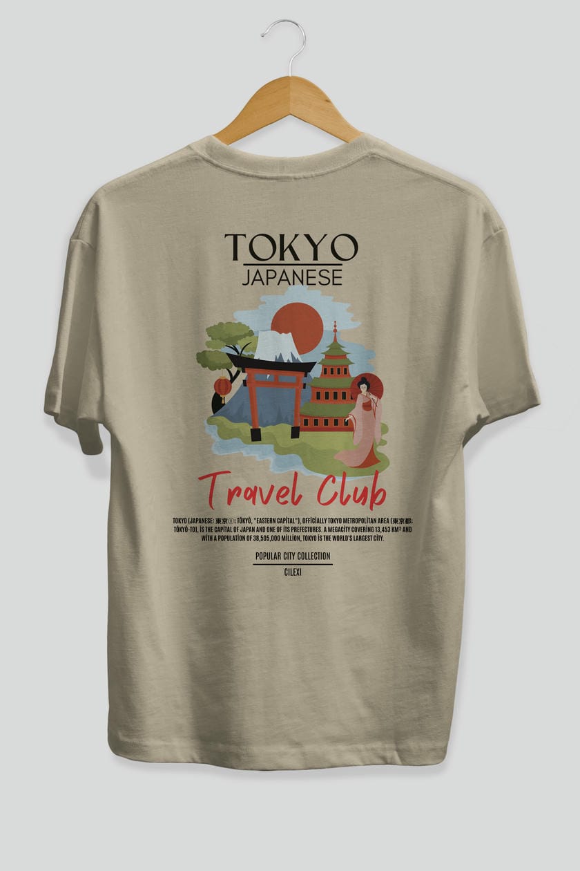 Tokyo Japanese Arka Baskılı Oversize t-shirt Erkek Kadın Pamuk Bisiklet Yaka tişort