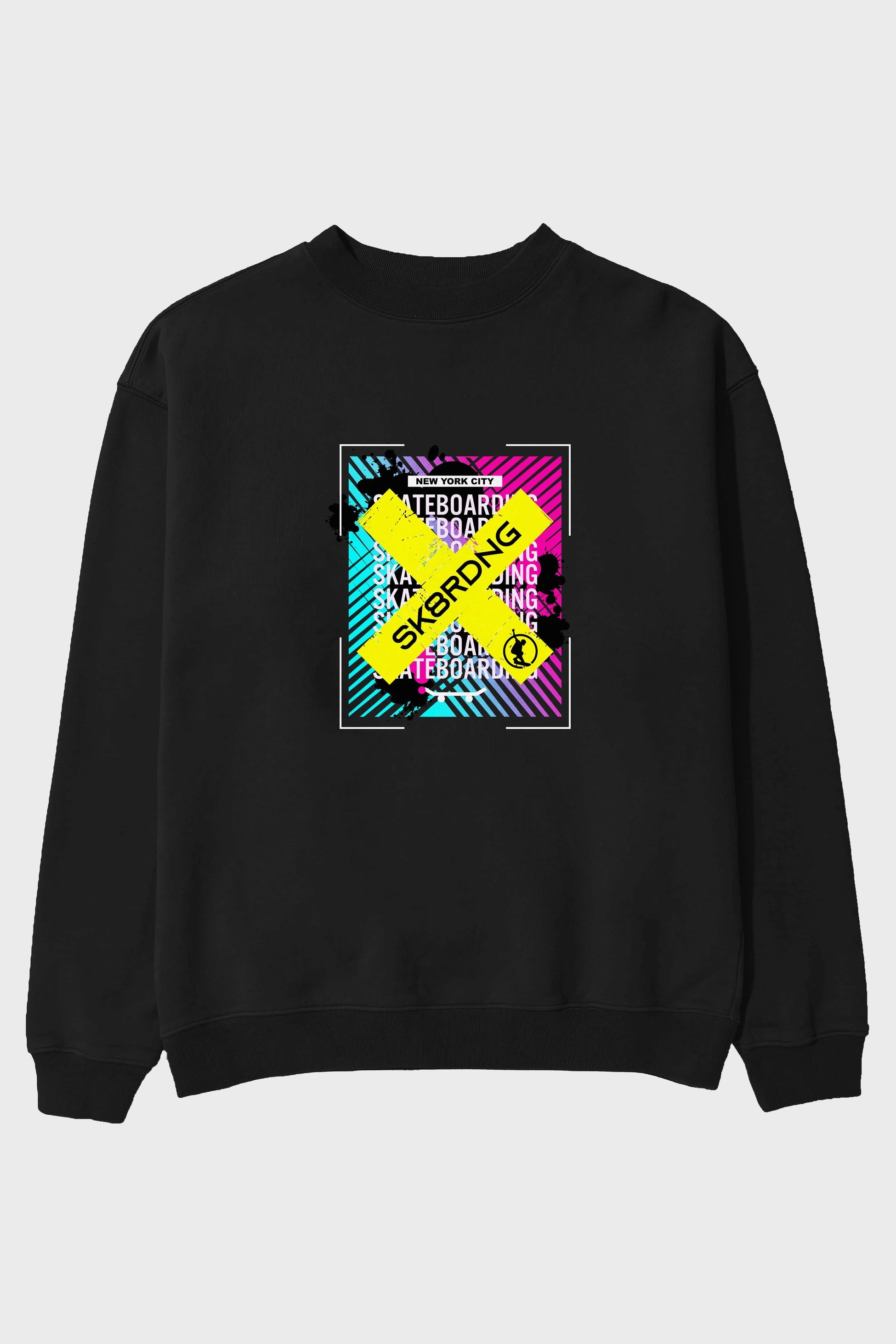 Skatebording Ön Baskılı Oversize Sweatshirt Erkek Kadın Unisex
