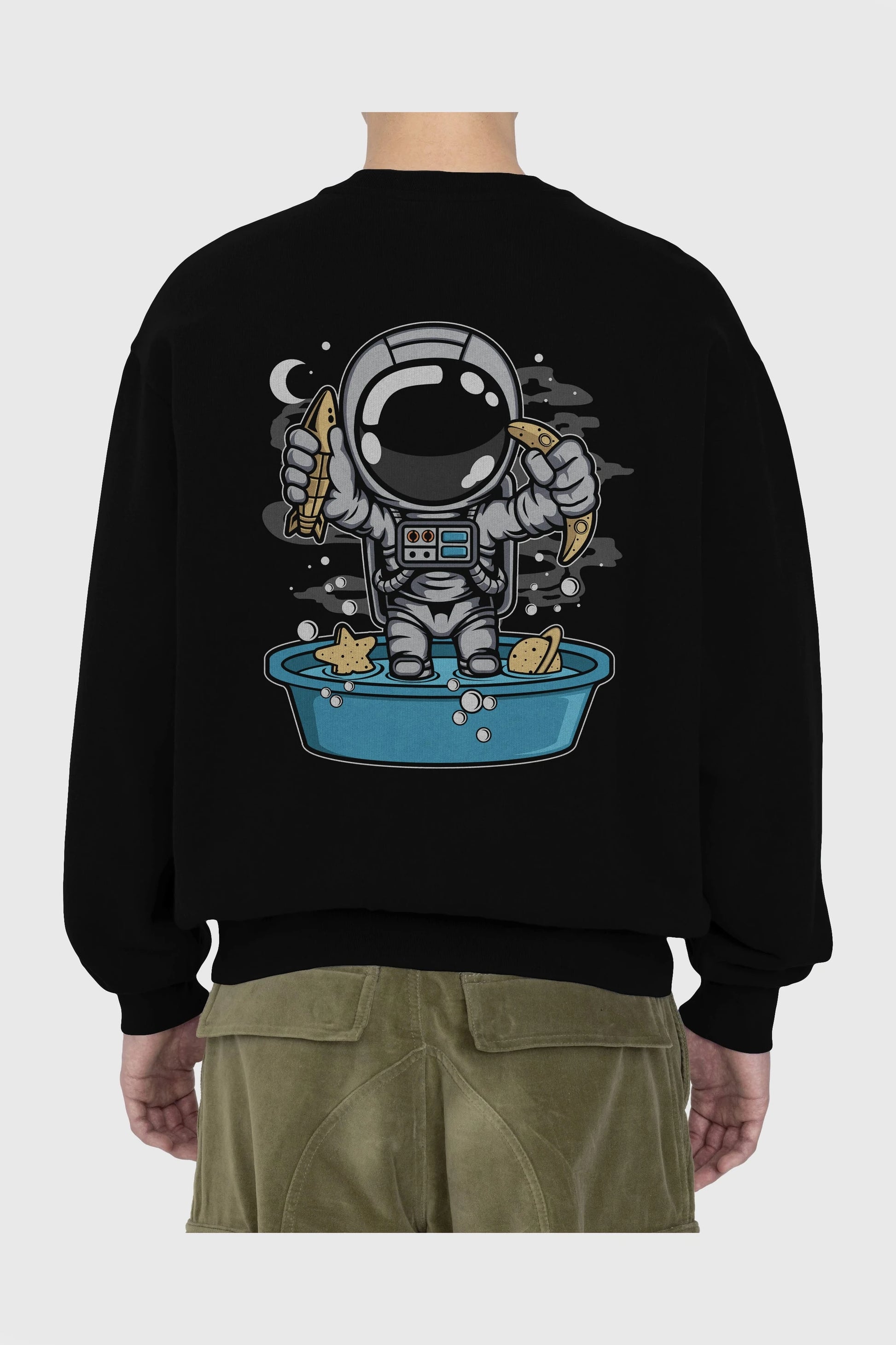 Astronaut Bath Tub Arka Baskılı Oversize Sweatshirt Erkek Kadın Unisex