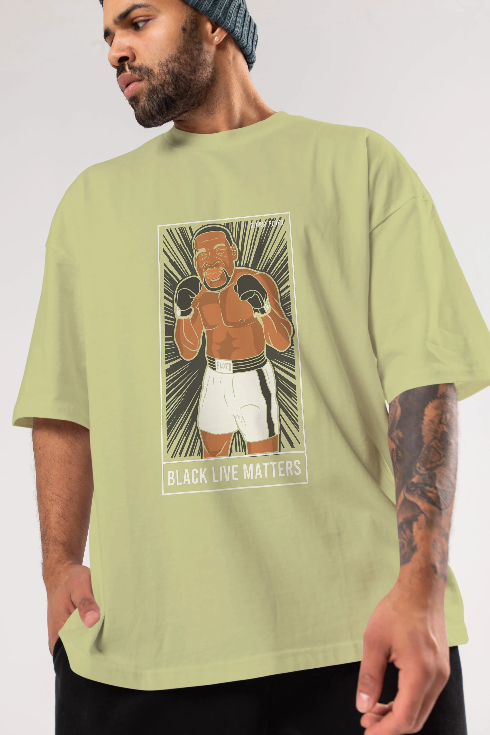 George Floyd Boxer Ön Baskılı Oversize t-shirt Erkek Kadın Unisex %100 Pamuk tişort