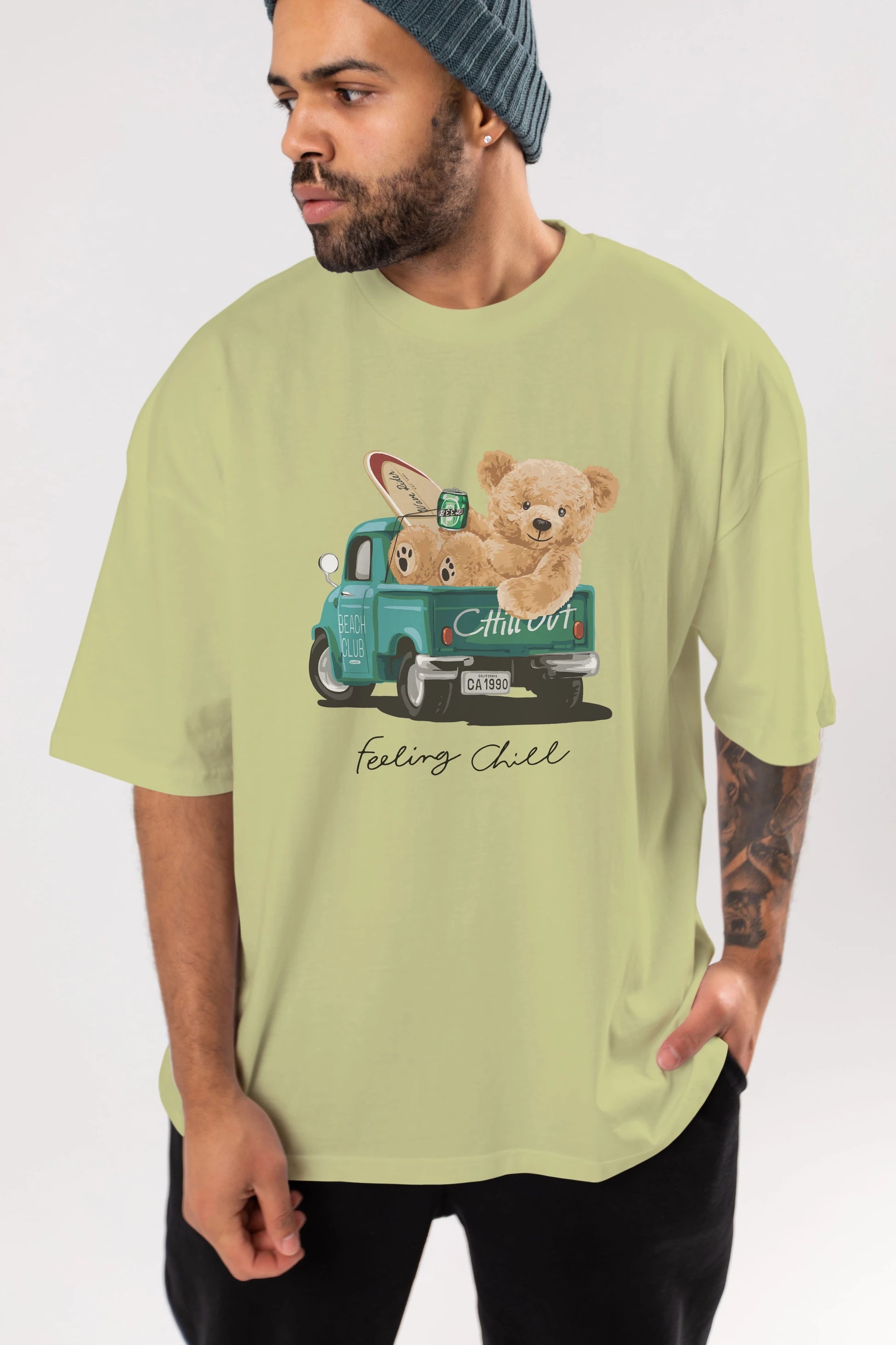 Teddy Bear Chill Out Ön Baskılı Oversize t-shirt Erkek Kadın Unisex %100 Pamuk