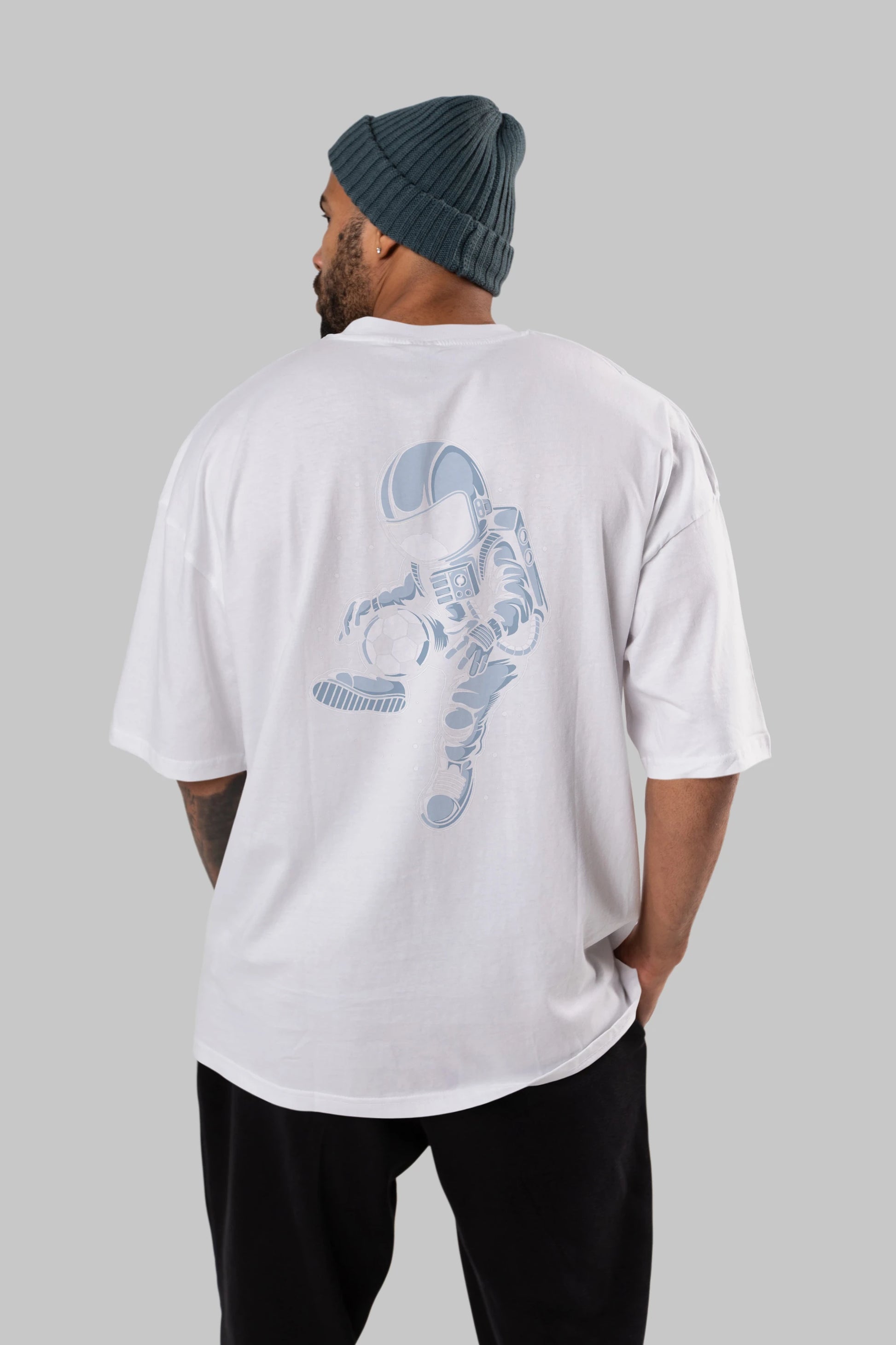 Astronaut Soccer Player Arka Baskılı Oversize t-shirt Erkek Kadın Unisex