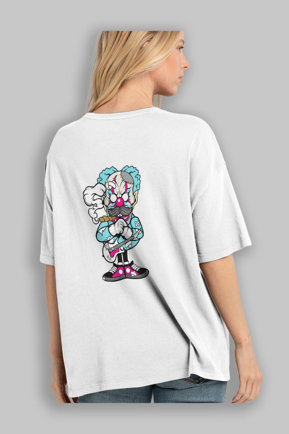 Clown Monster Arka Baskılı Oversize t-shirt Erkek Kadın Unisex %100 Pamuk tişort