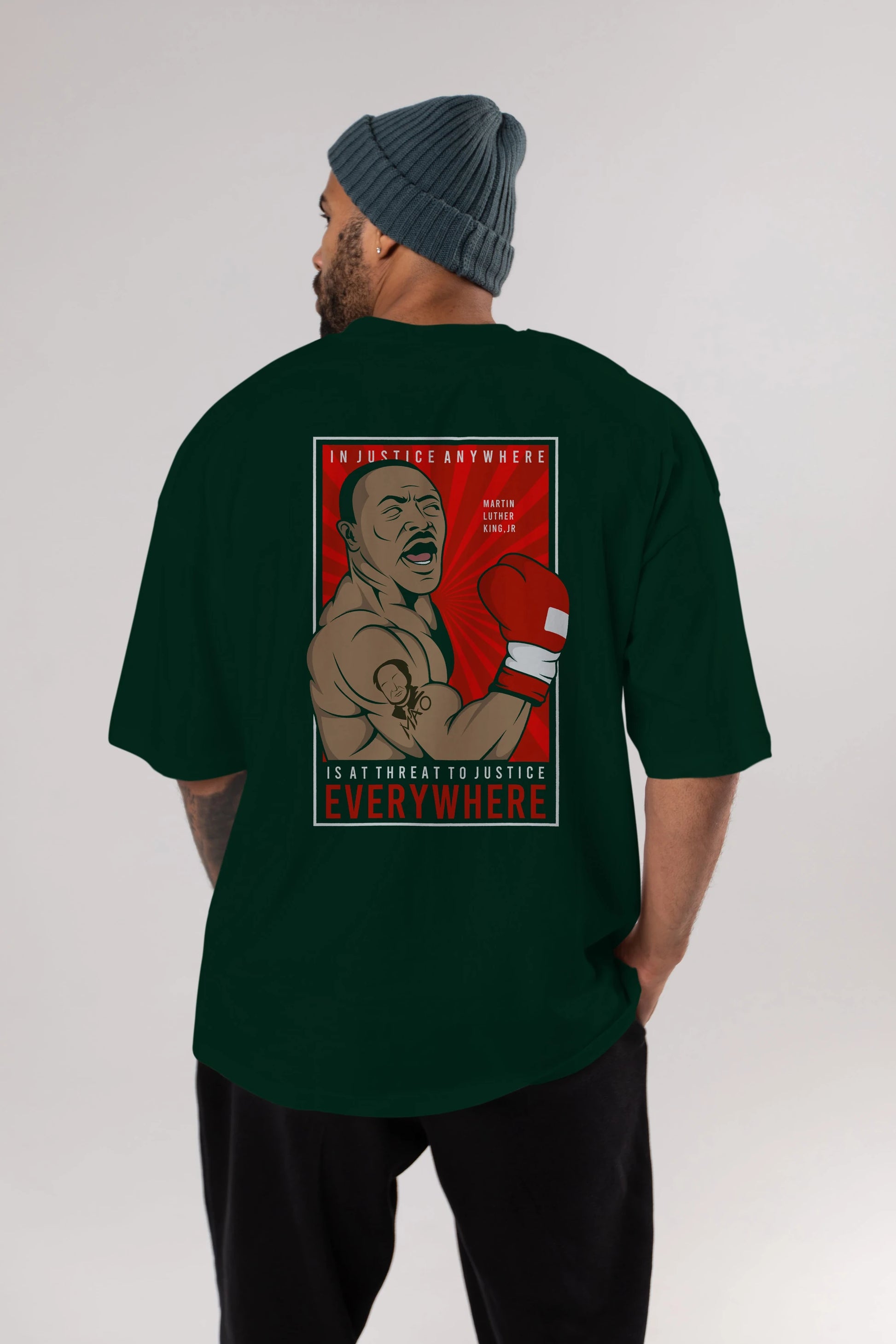 Luther King Boxer Arka Baskılı Oversize t-shirt Erkek Kadın Unisex %100 Pamuk tişort