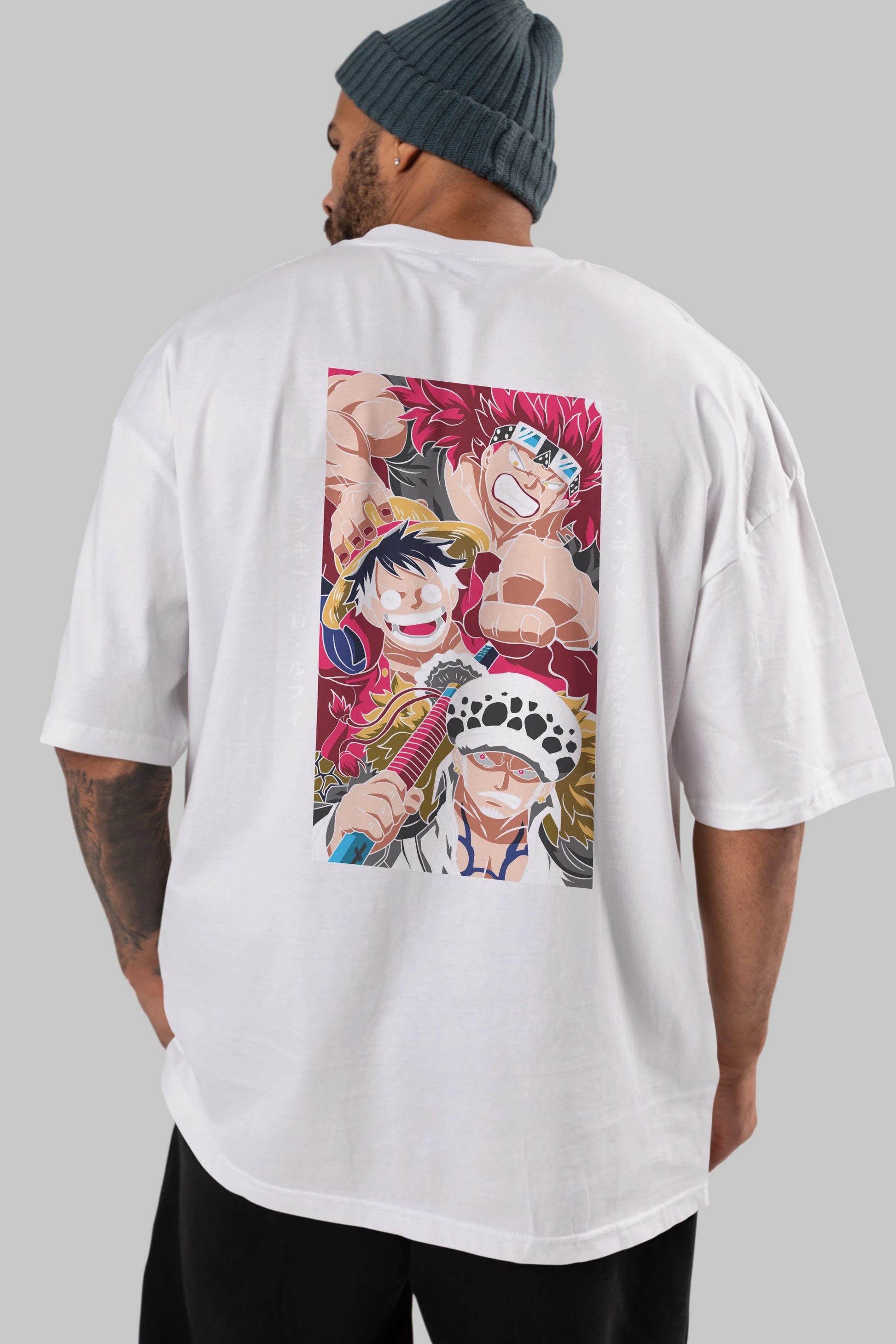 SUPER NOVAS one piece Anime Arka Baskılı Oversize t-shirt Erkek Kadın Unisex