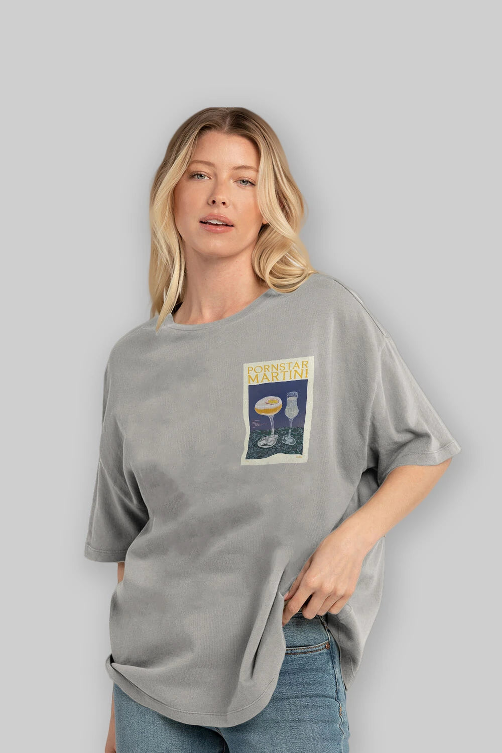 P.rnstar Martini Ön Sol Baskılı Oversize t-shirt Erkek Kadın Unisex %100 Pamuk Bisiklet Yaka tişort