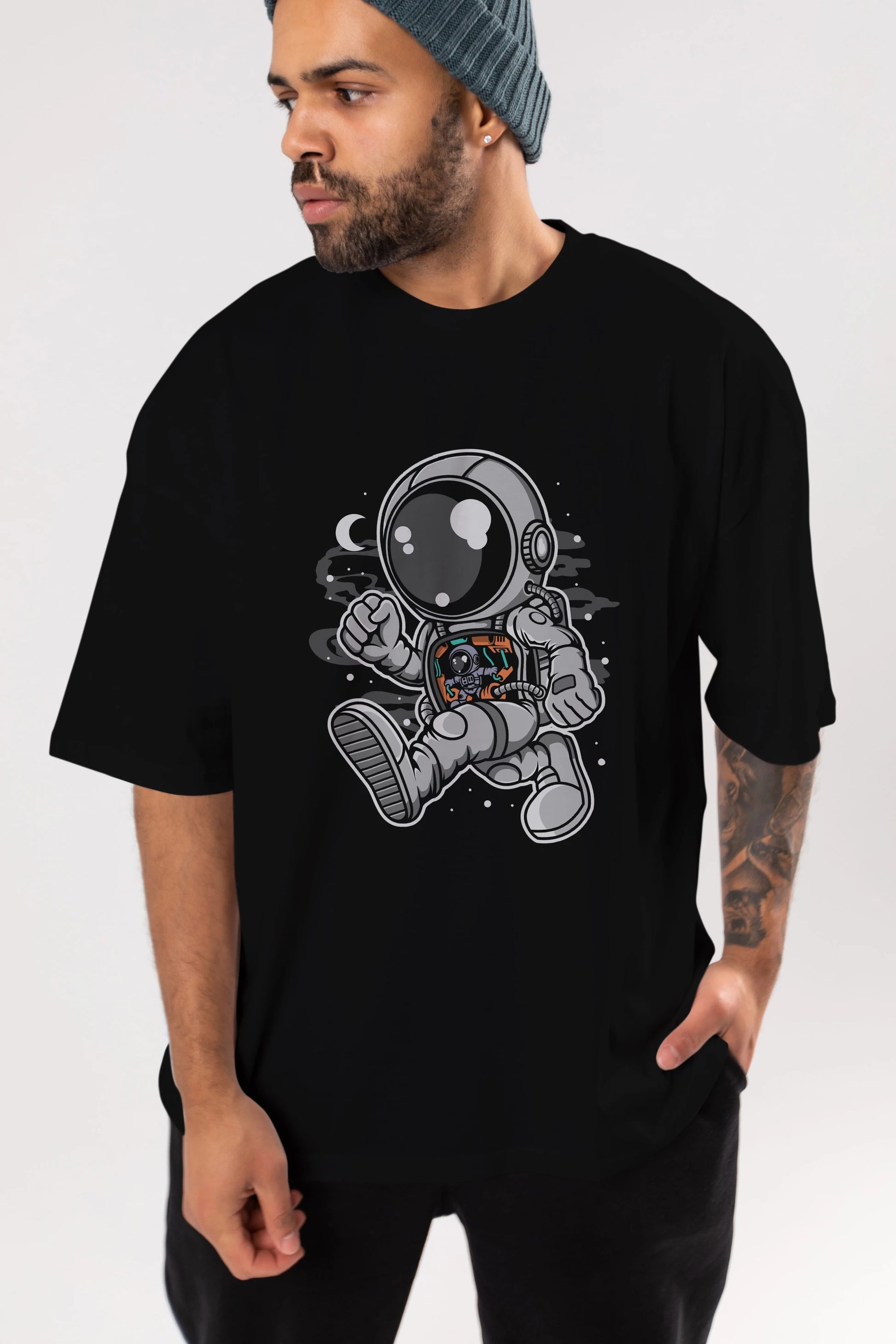 Astronaut Robotic Machine Ön Baskılı Oversize t-shirt Erkek Kadın Unisex