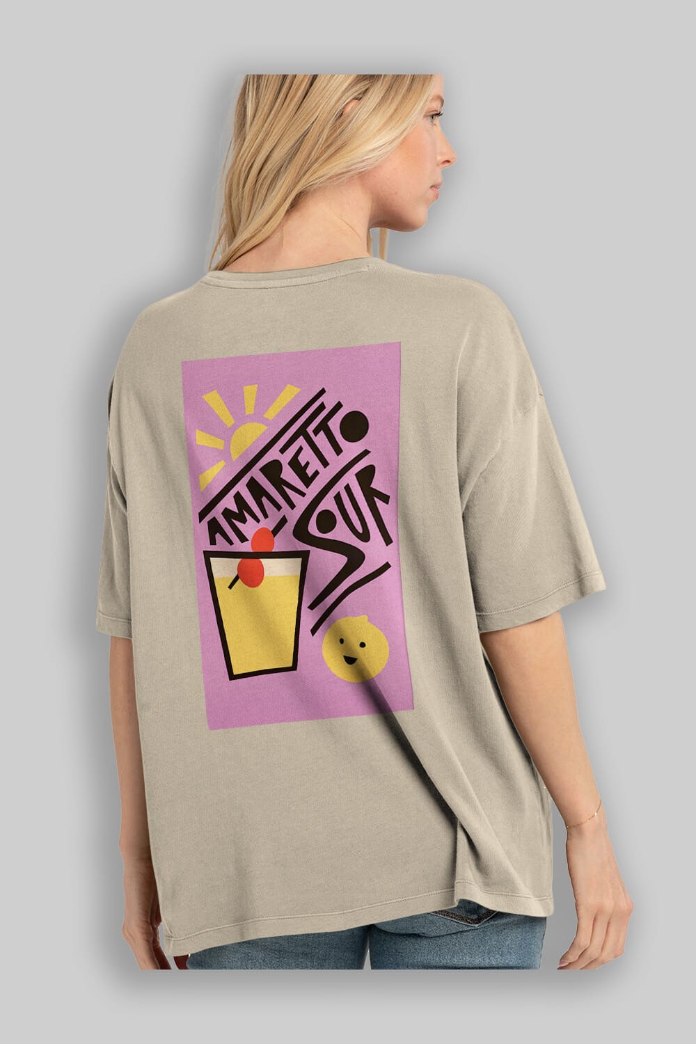 Amaretto Sour Arka Baskılı Oversize t-shirt Erkek Kadın Unisex %100 Pamuk Bisiklet Yaka tişort