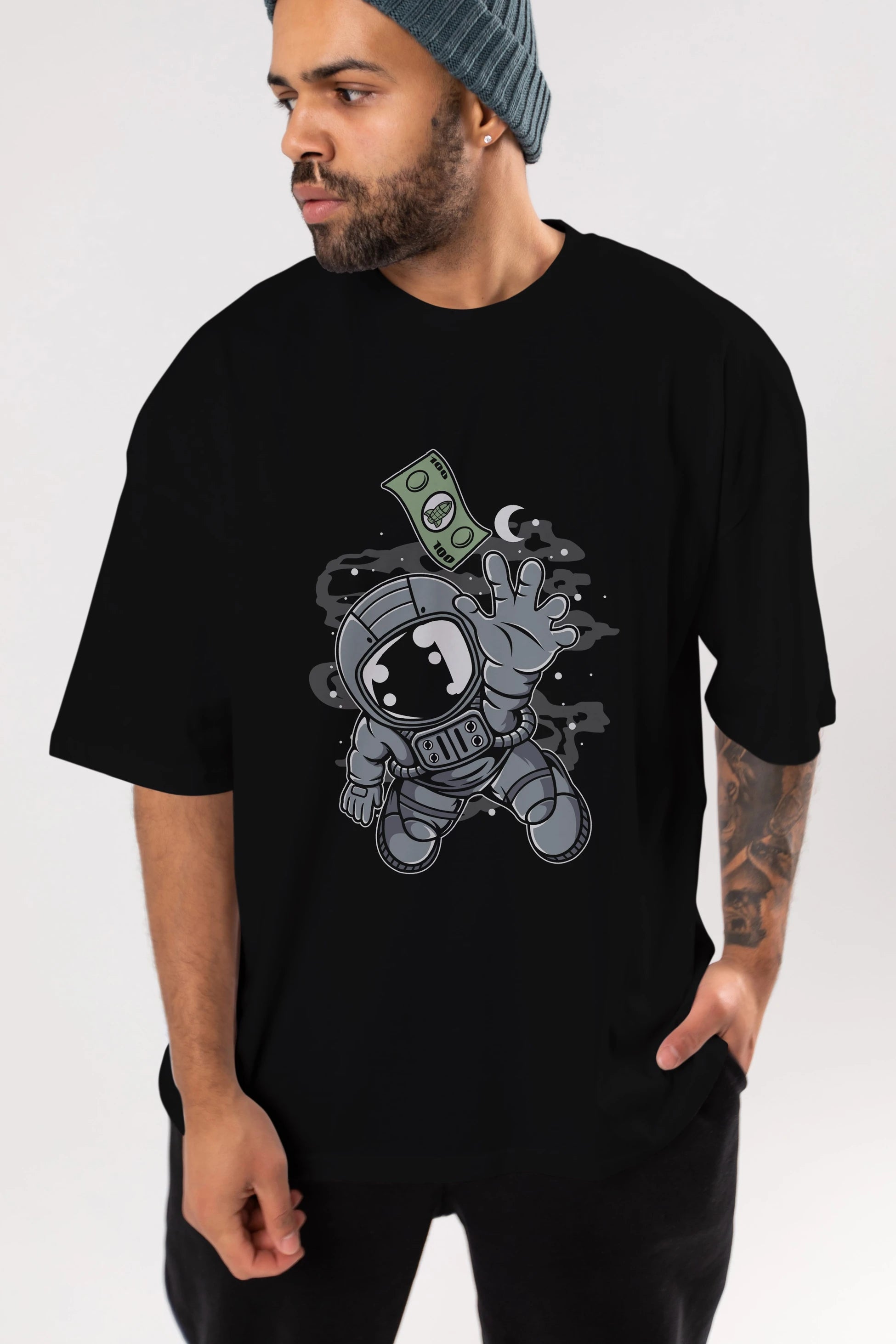 Astronaut Dollar Ön Baskılı Oversize t-shirt Erkek Kadın Unisex