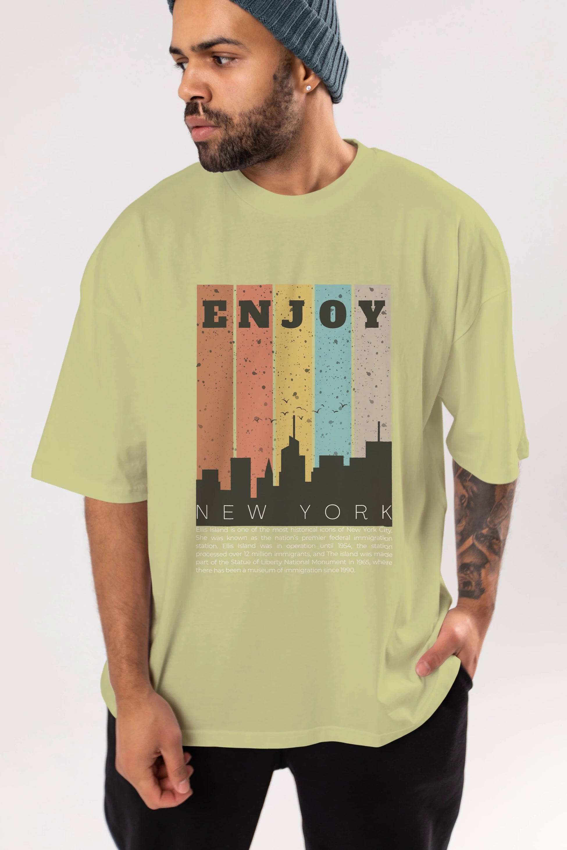 Enjoy New York Yazılı Ön Baskılı Oversize t-shirt Erkek Kadın Unisex