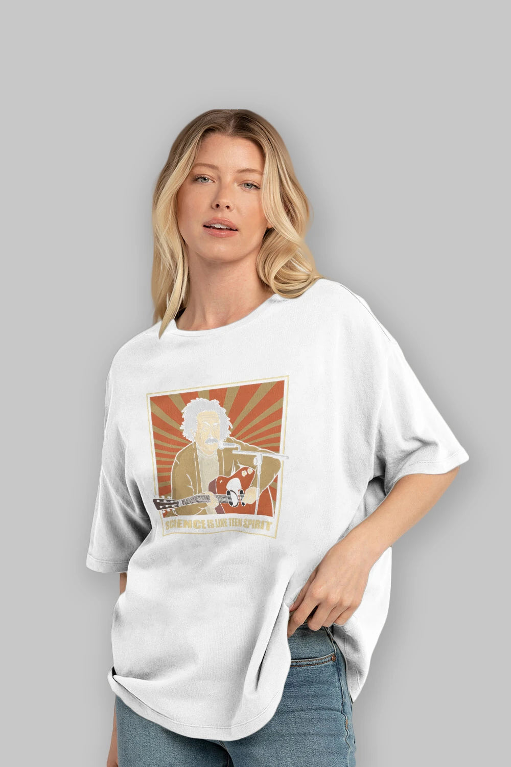 Kurt Einstein Ön Baskılı Oversize t-shirt Erkek Kadın Unisex %100 Pamuk tişort
