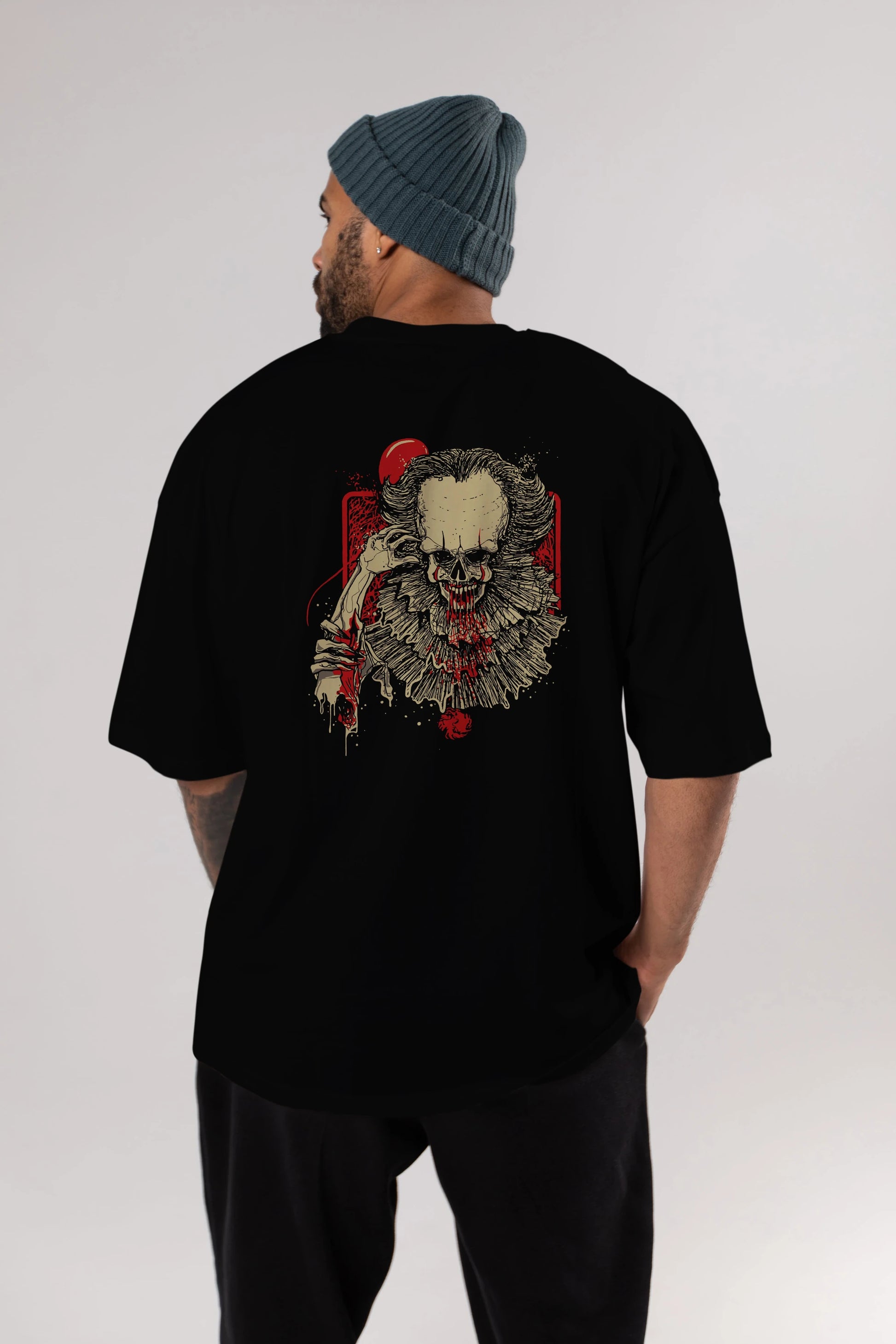 it (2) Arka Baskılı Oversize t-shirt Erkek Kadın Unisex %100 Pamuk Bisiklet Yaka tişort