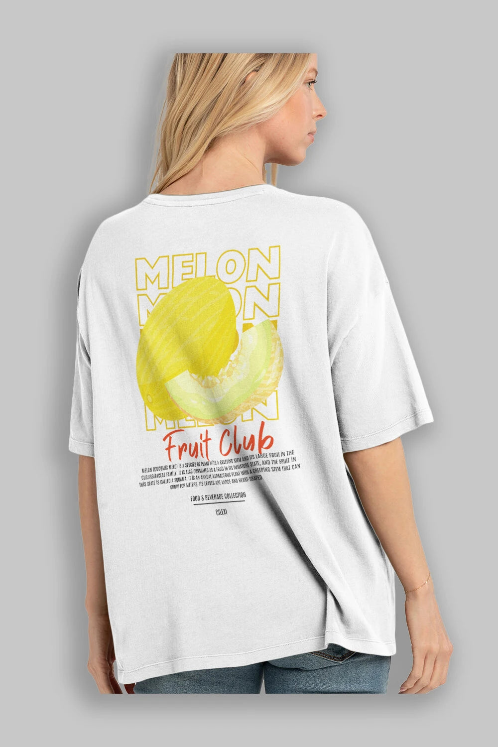 Melon Arka Baskılı Oversize t-shirt Erkek Kadın Pamuk Bisiklet Yaka tişort