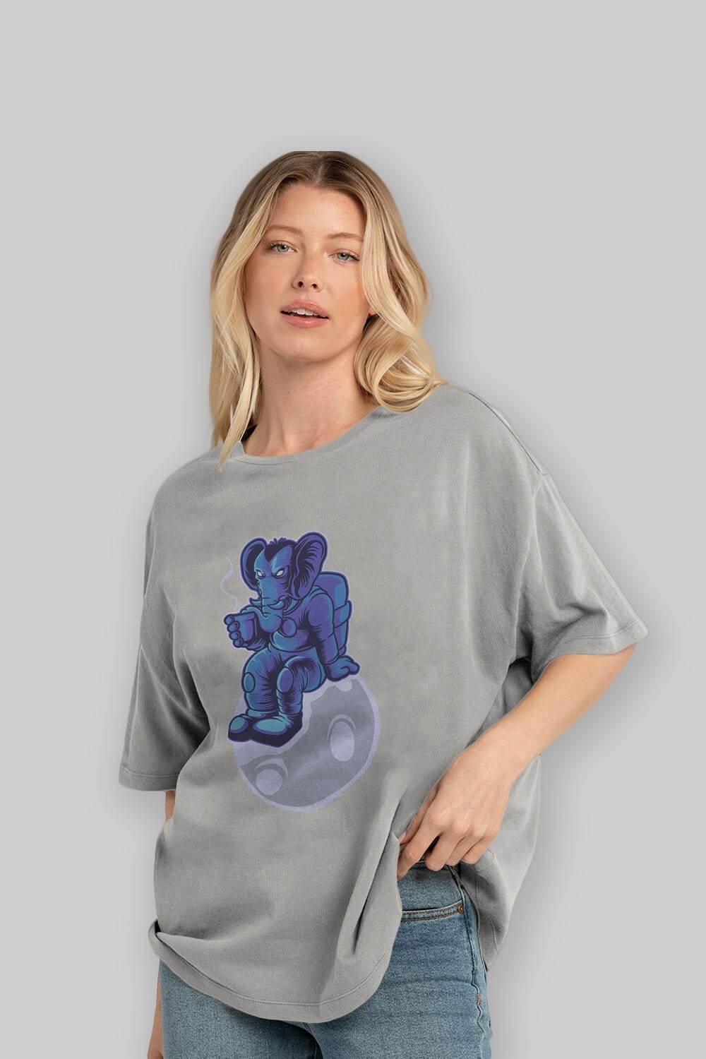 Space Elephant Drink Coffee Ön Baskılı Oversize t-shirt Erkek Kadın Unisex
