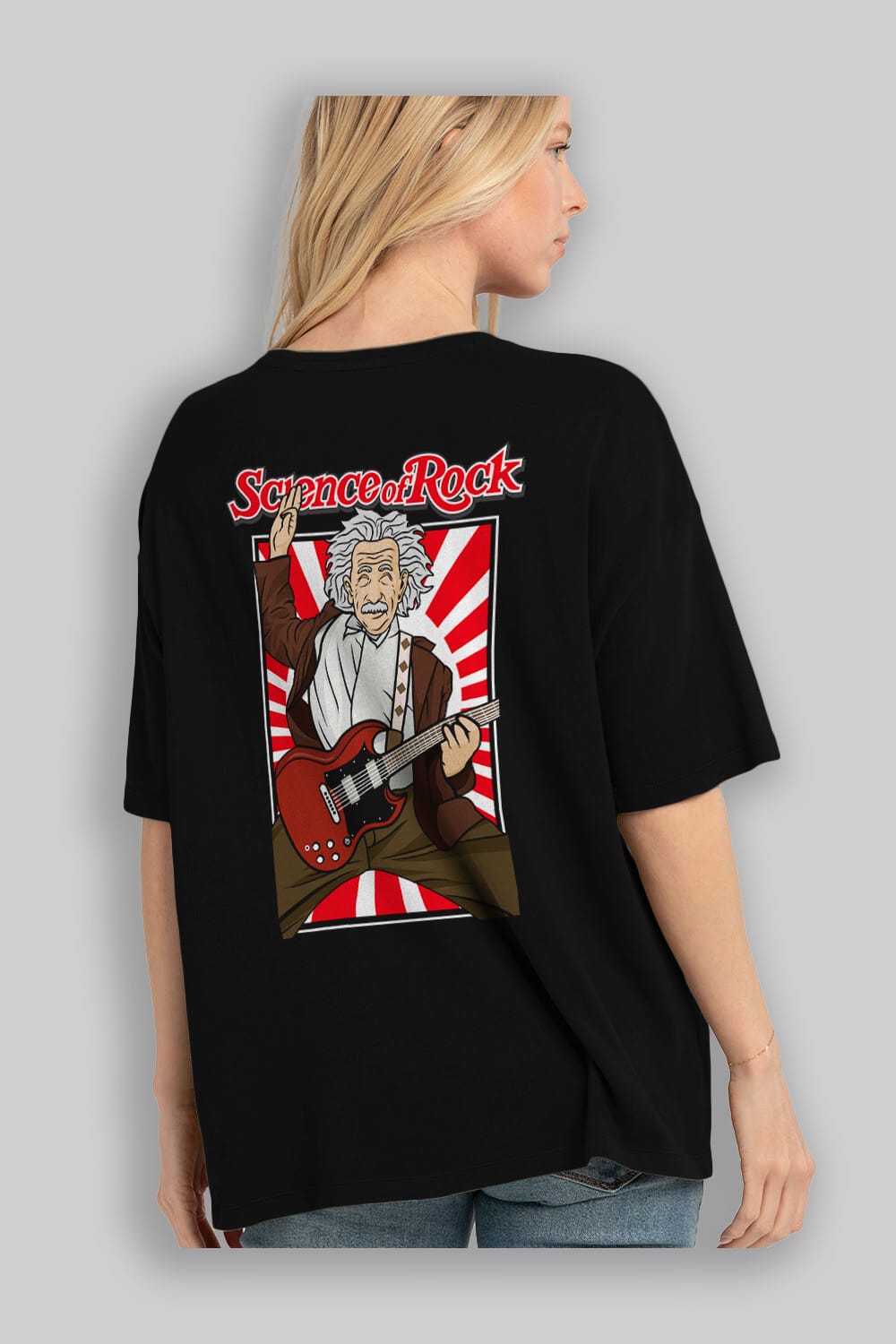 Einstein Science Of Rock Arka Baskılı Oversize t-shirt Erkek Kadın Unisex %100 Pamuk tişort