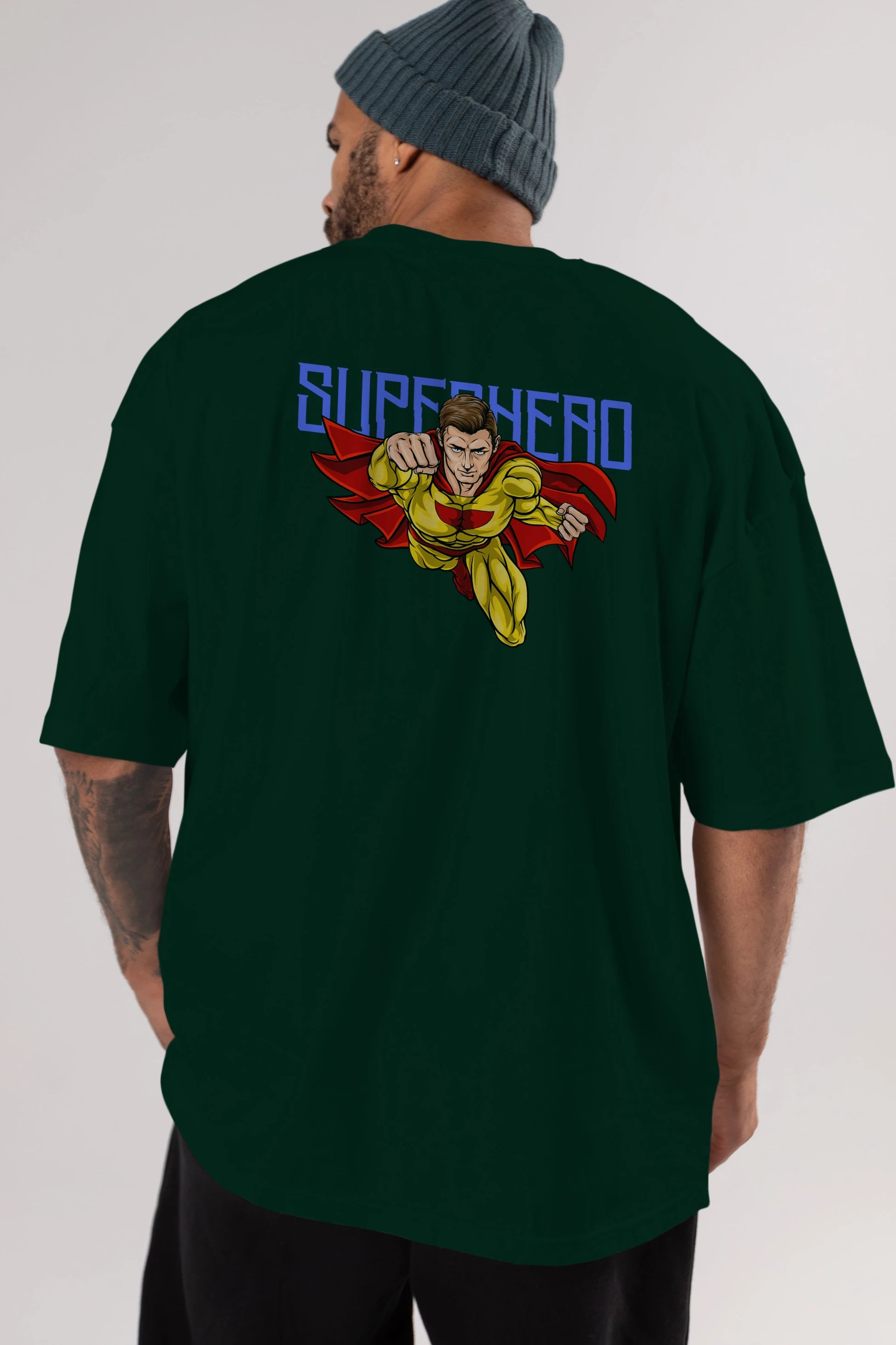Super Hero Arka Baskılı Oversize t-shirt Erkek Kadın Unisex