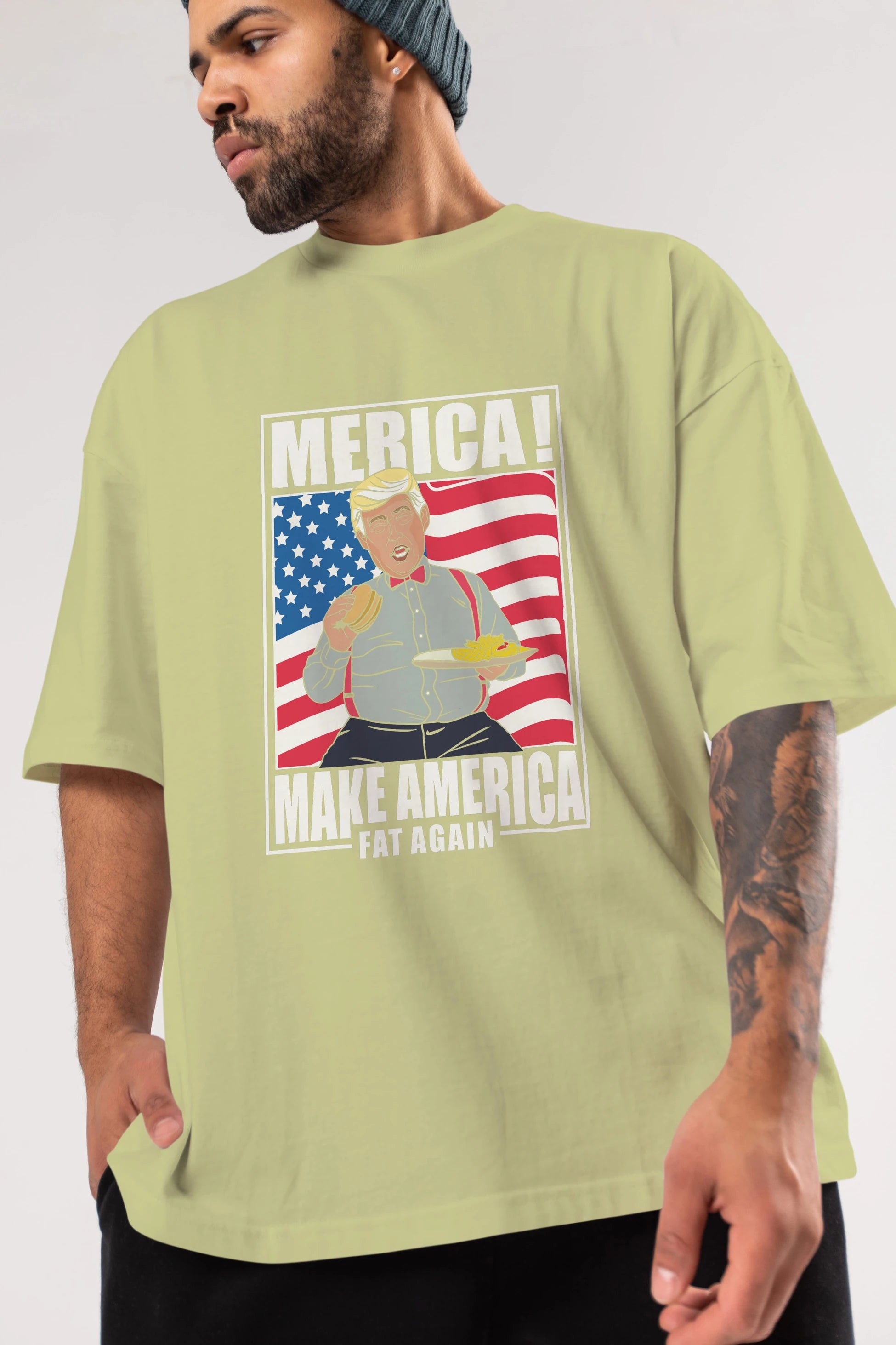 Trump Burger Ön Baskılı Oversize t-shirt Erkek Kadın Unisex %100 Pamuk tişort