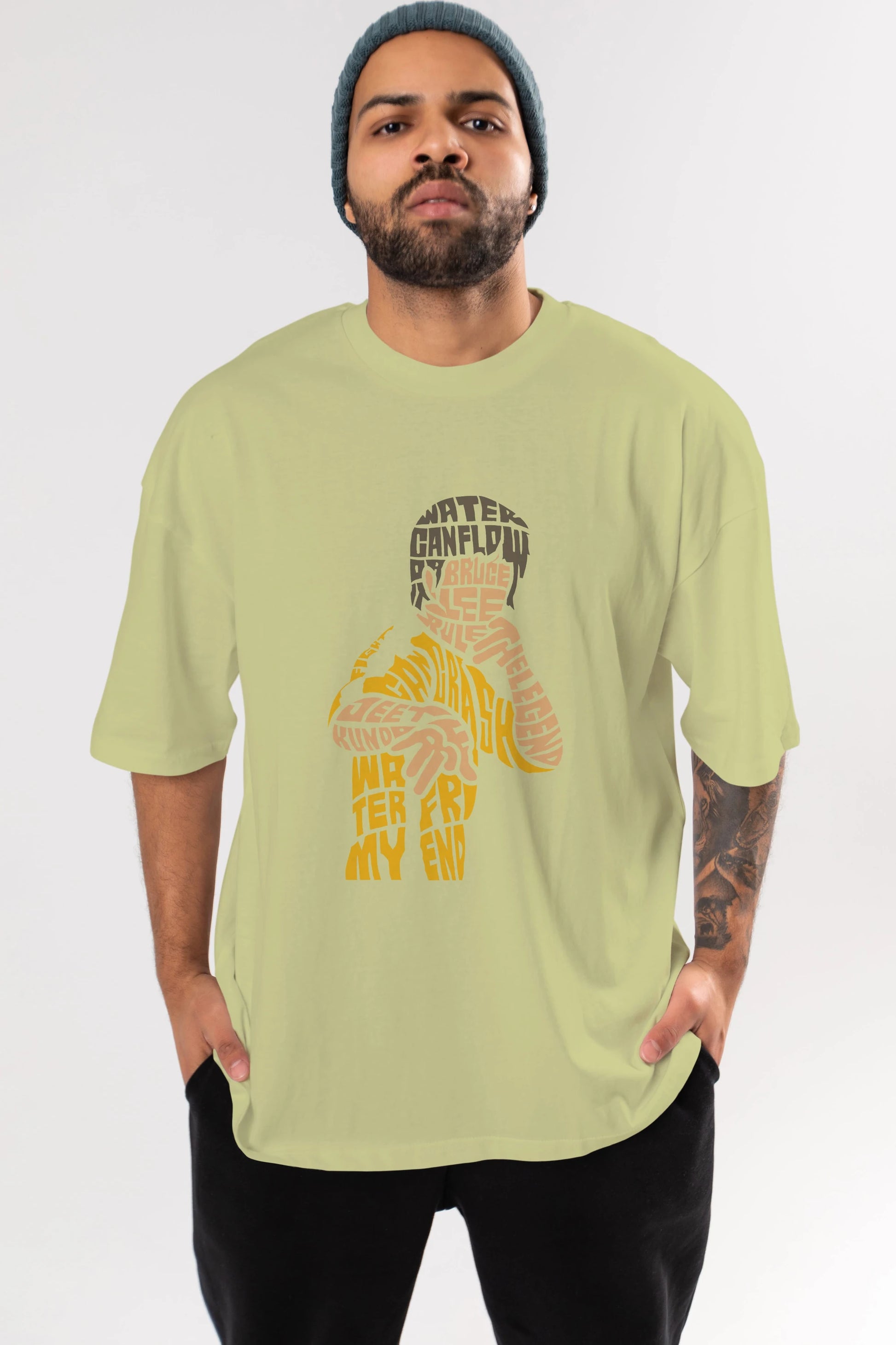 Bruce Lee Ön Baskılı Oversize t-shirt %100 pamuk Erkek Kadın Unisex