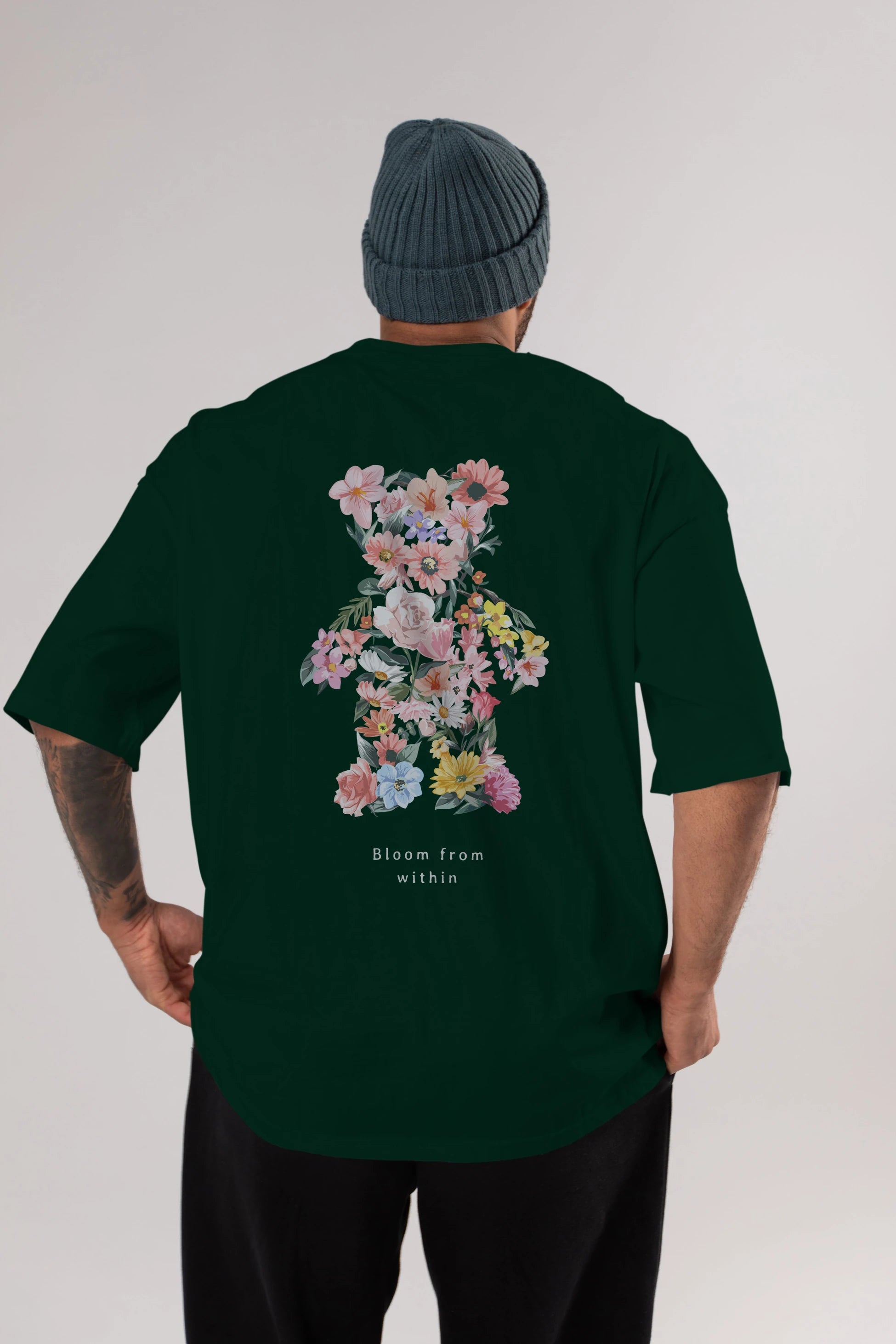 Bloom from Bear Arka Baskılı Oversize t-shirt Erkek Kadın Unisex